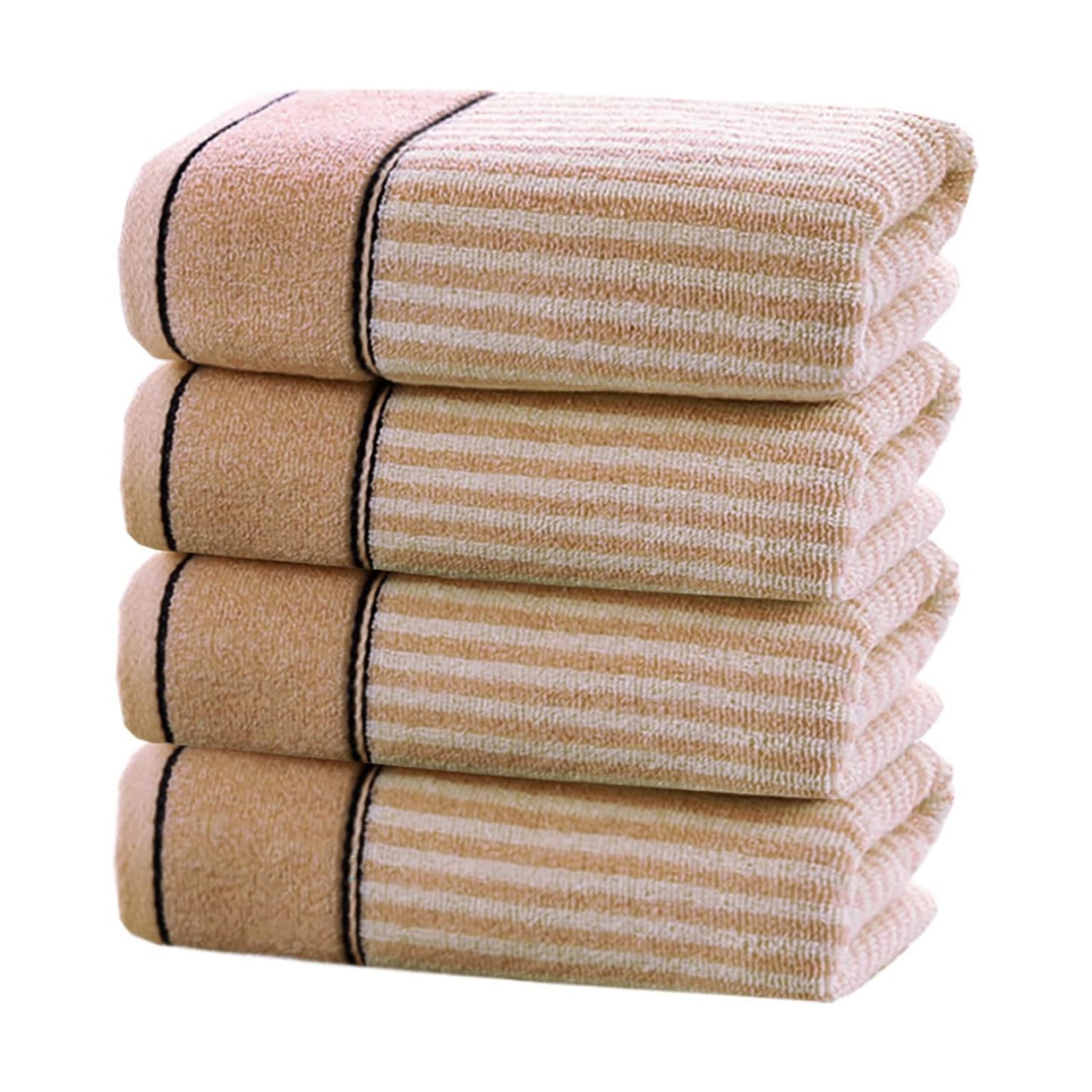 Hand Towels Set of 4 100% Cotton Striped Pattern Absorbent Soft Decorative Towel for Bathroom (Brown)