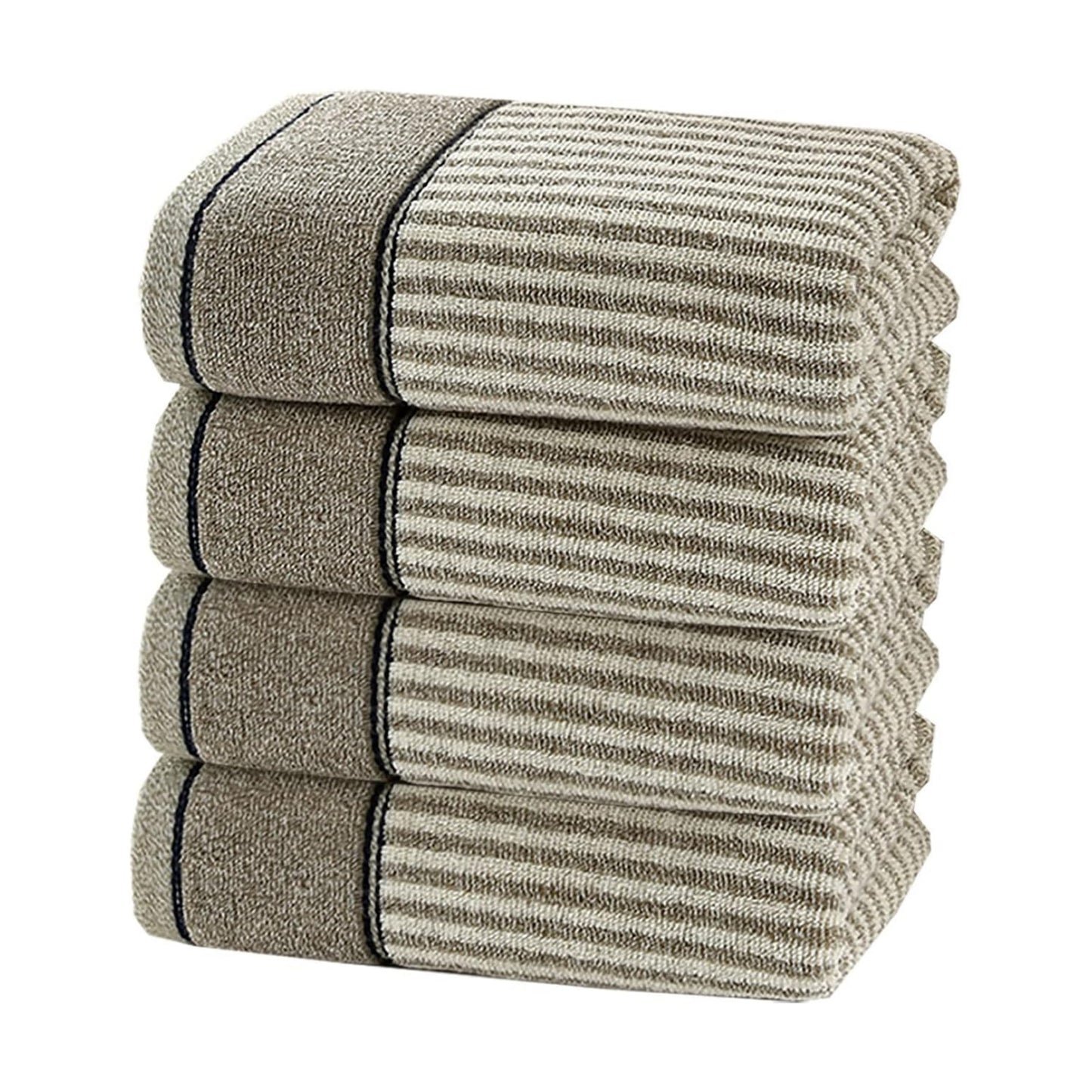 Hand Towels Set of 4 100% Cotton Striped Pattern Absorbent Soft Decorative Towel for Bathroom (Gray Brown)