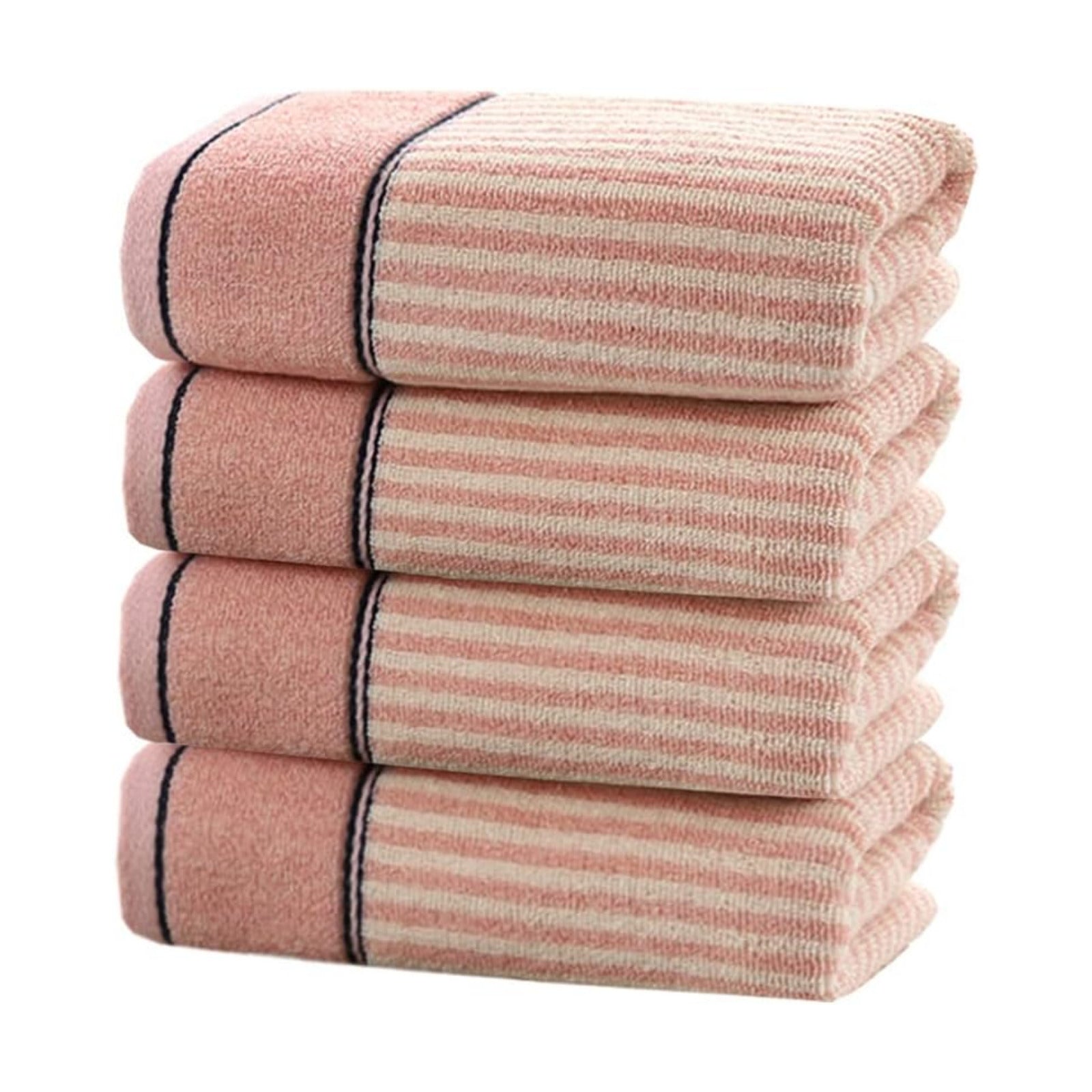 Hand Towels Set of 4 100% Cotton Striped Pattern Absorbent Soft Decorative Towel for Bathroom (Pink)