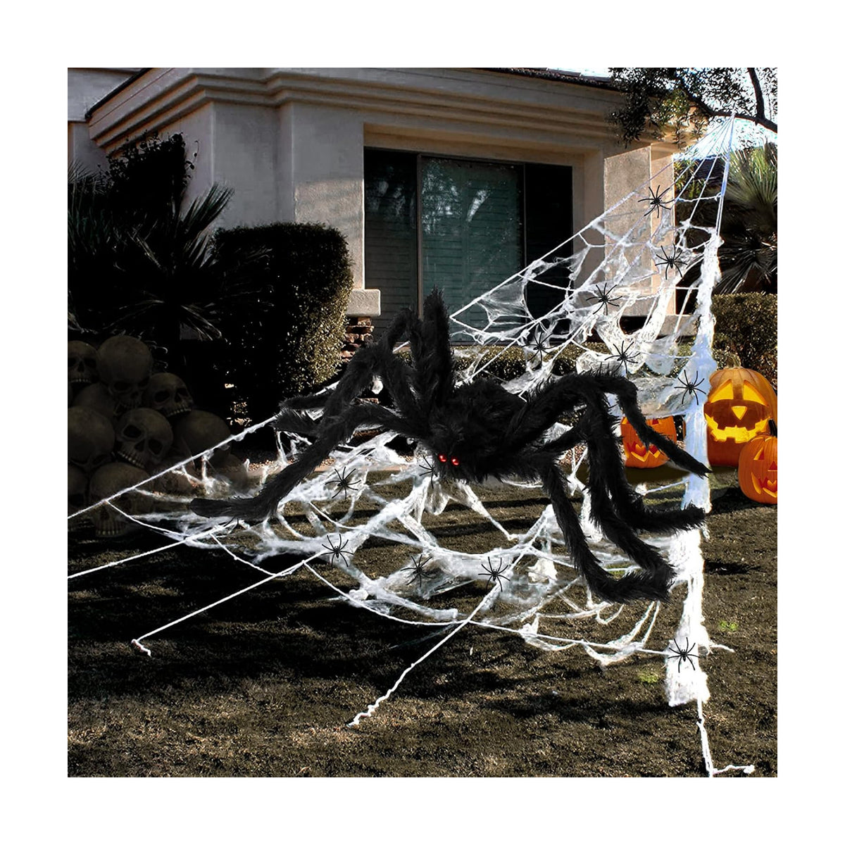 Halloween Decorations - 295" Halloween Spider Web Decorations Outdoor + 59" Giant Fake Spider with Triangular Huge Spiders Web - Scary Decor Clearance for Yard, Patio, Garden, Haunted House Décor