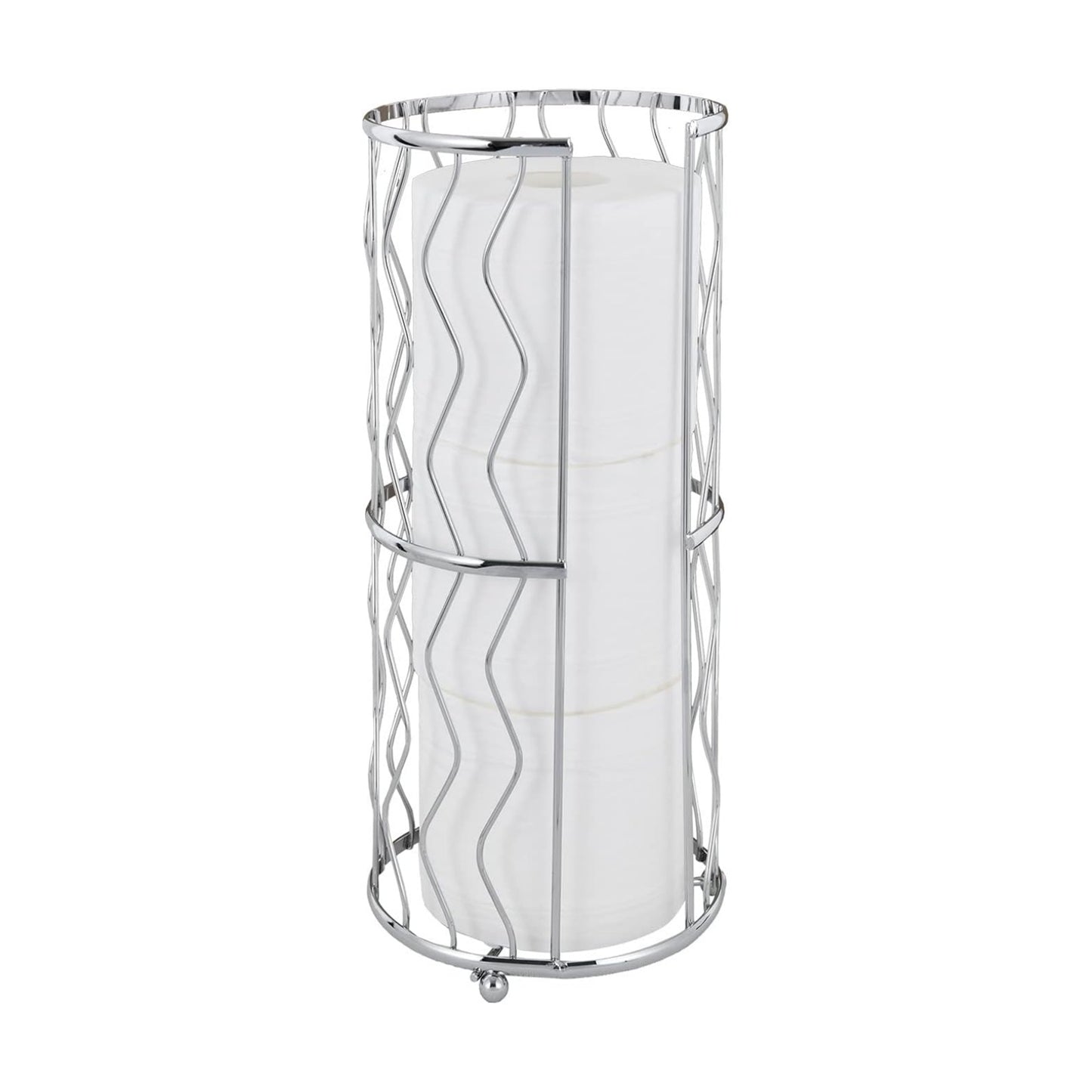 Decorative Metal Standing Toilet Tissue Holder for Bathroom/Powder Room, Compact Tissue Reserve for 3 Jumbo Rolls of