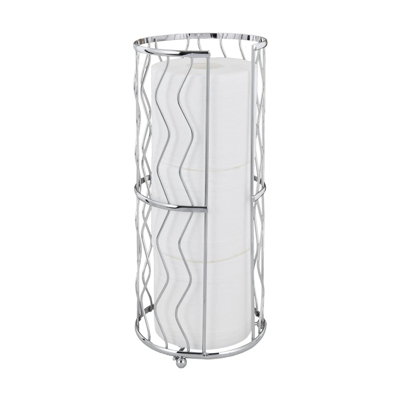 Decorative Metal Standing Toilet Tissue Holder for Bathroom/Powder Room, Compact Tissue Reserve for 3 Jumbo Rolls of