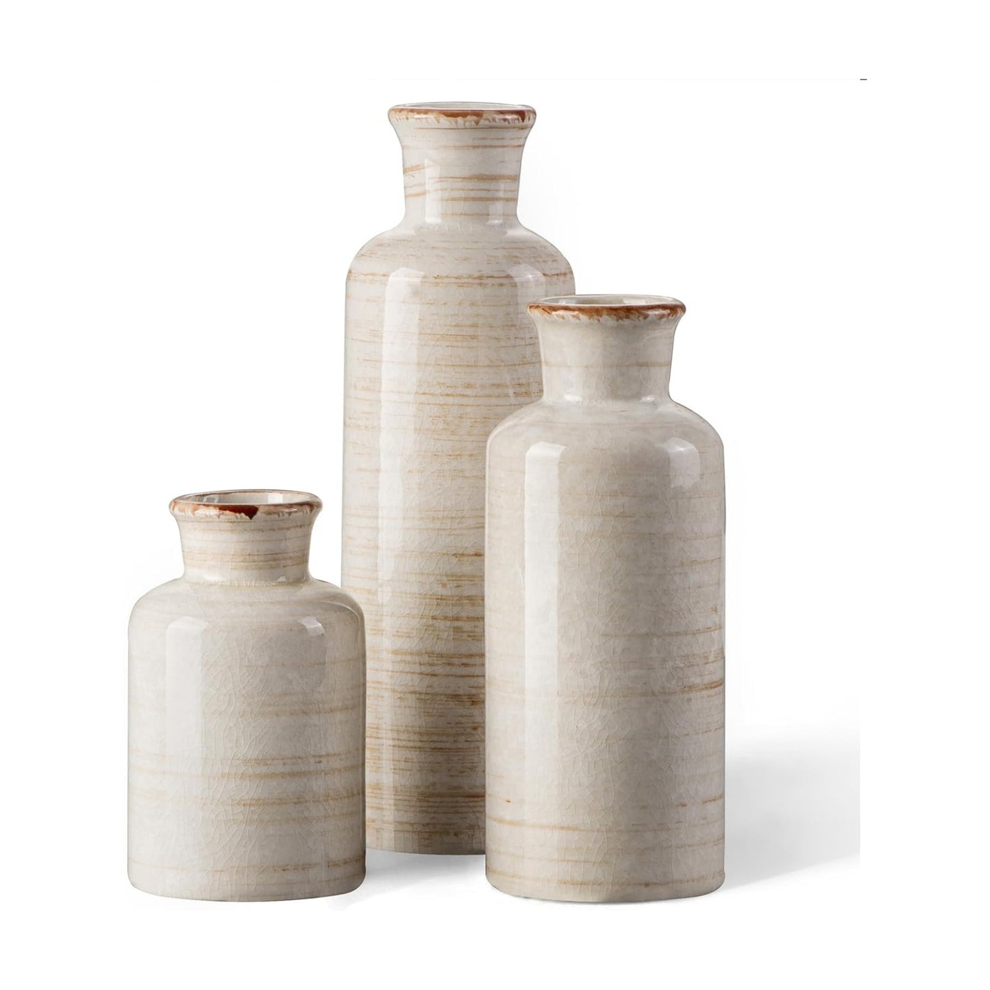 Ceramic Rustic Vase 3 Piece Set / Ivory