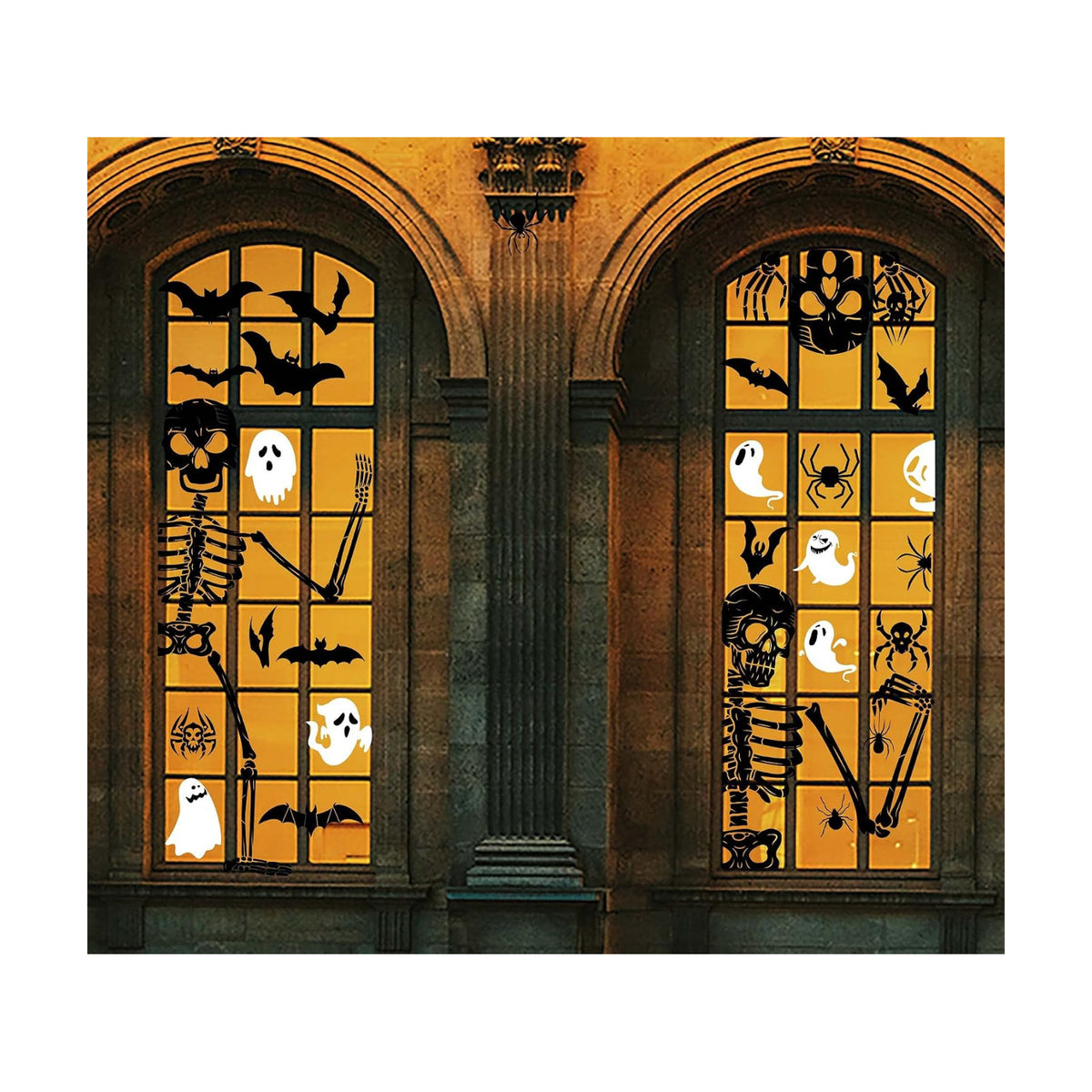 Halloween Window Clings Scary Halloween Window Decorations 3D Skeleton Windows Cling Indoor Hallowe'en Windows Stickers Skeleton Decals Windows Clings for Glass Scary
