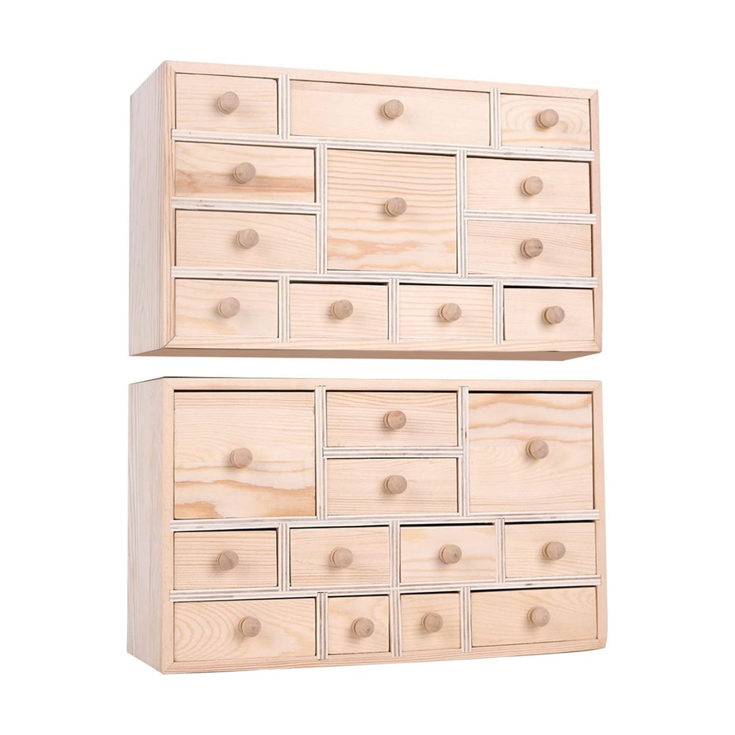 Vencer Set of 2 Wooden Countdown to Christmas Advent Calendar,Craft Storage Organizer with 24 Drawers,DIY Unfinished