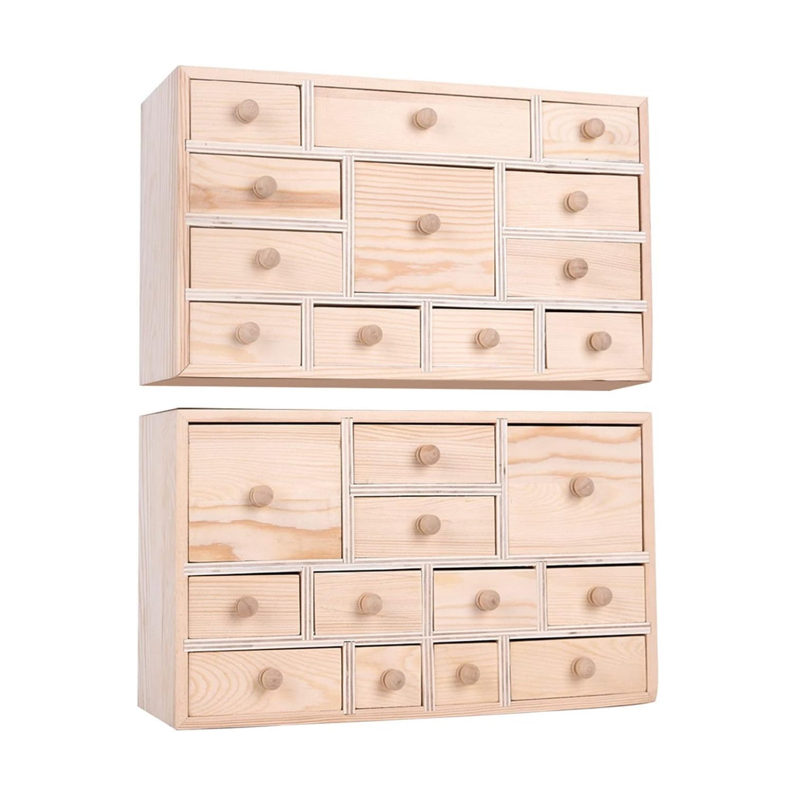 Vencer Set of 2 Wooden Countdown to Christmas Advent Calendar,Craft Storage Organizer with 24 Drawers,DIY Unfinished