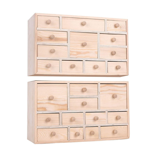 Vencer Set of 2 Wooden Countdown to Christmas Advent Calendar,Craft Storage Organizer with 24 Drawers,DIY Unfinished