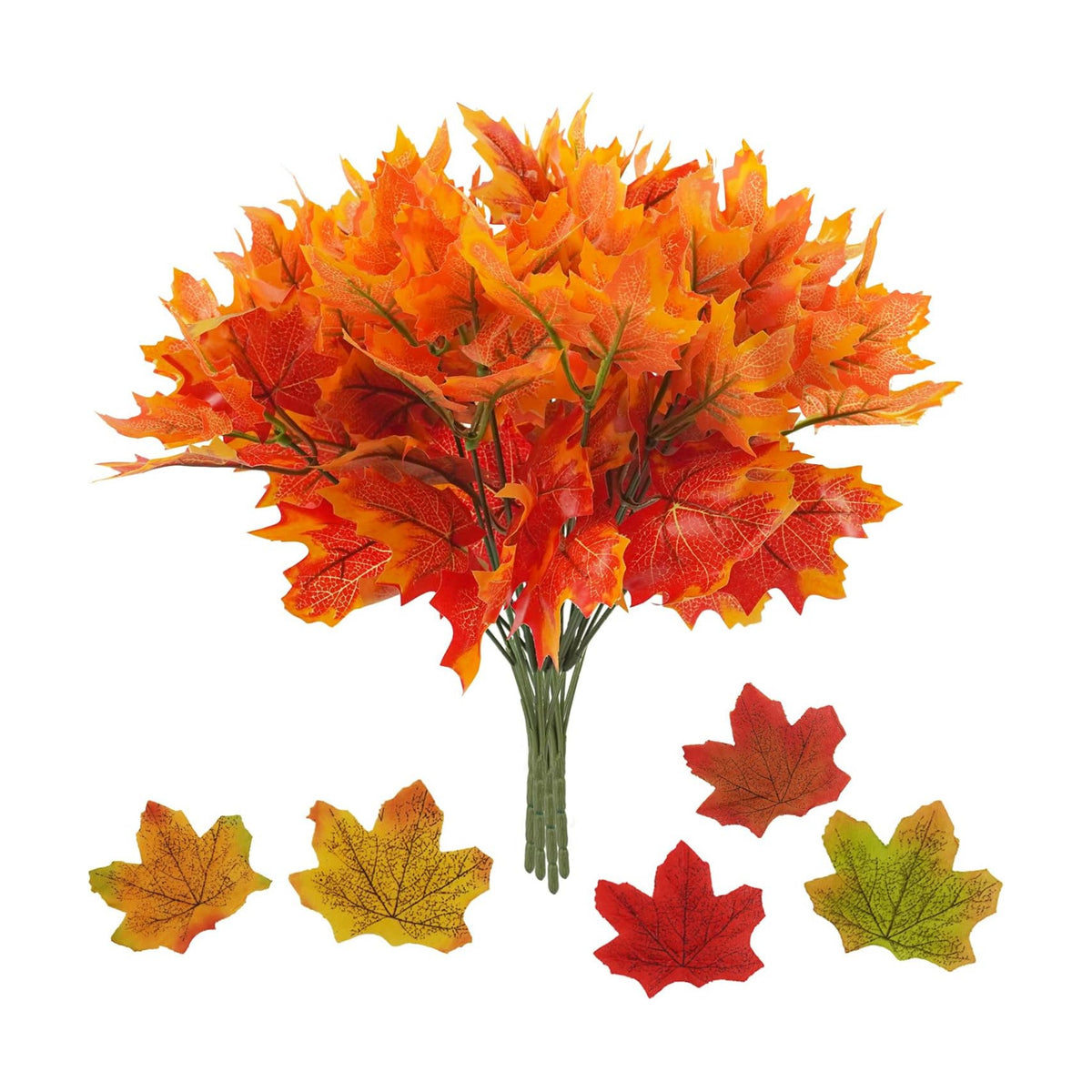 Uieke Artificial Maple Leaves Branch 4 Pcs 7 Forks Faux Fall Plants Stem with 100 Pcs Maple Décor Outdoor UV Resistant Greenery Shrubs Plants for Home Festival Autumn Thanksgiving Centerpieces Decor