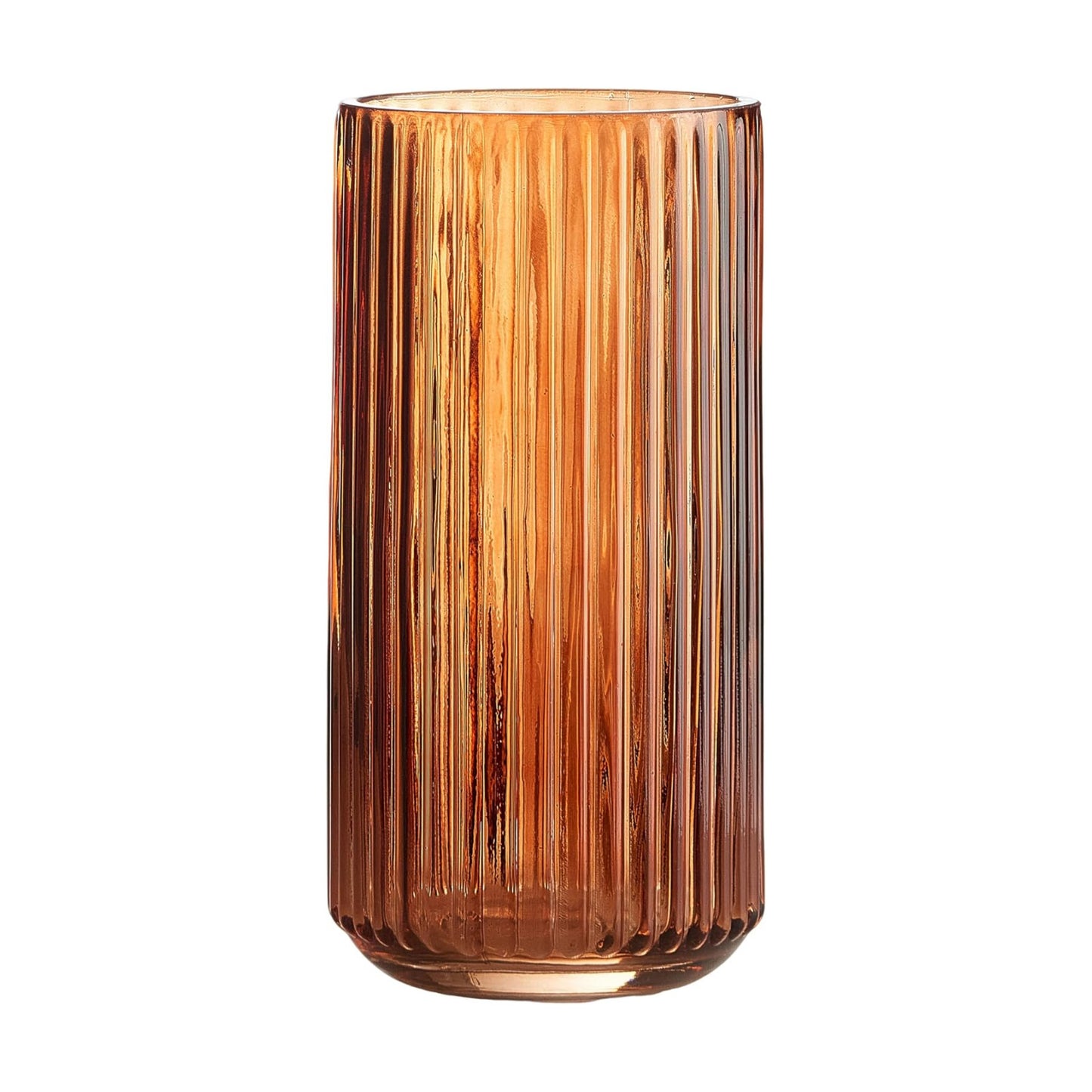 Flower Vase Amber Thickened Hand Blow Glass Vase Round Vintage Striped / Glass Amber / 7.5 Inch
