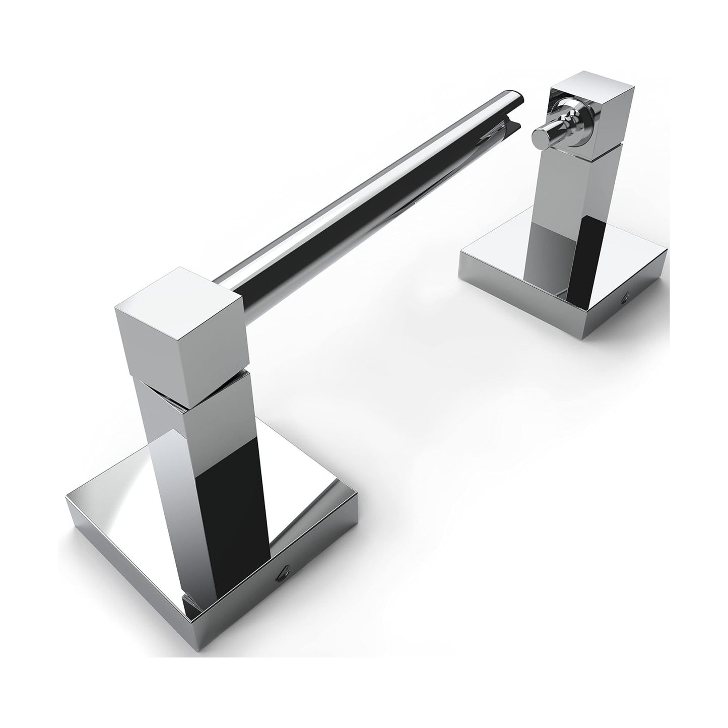 RUACQ Chrome Toilet Paper Holder Wall Mount for Bathroom | Dual-Post Pivoting Tissue Roll Holder with Square Base
