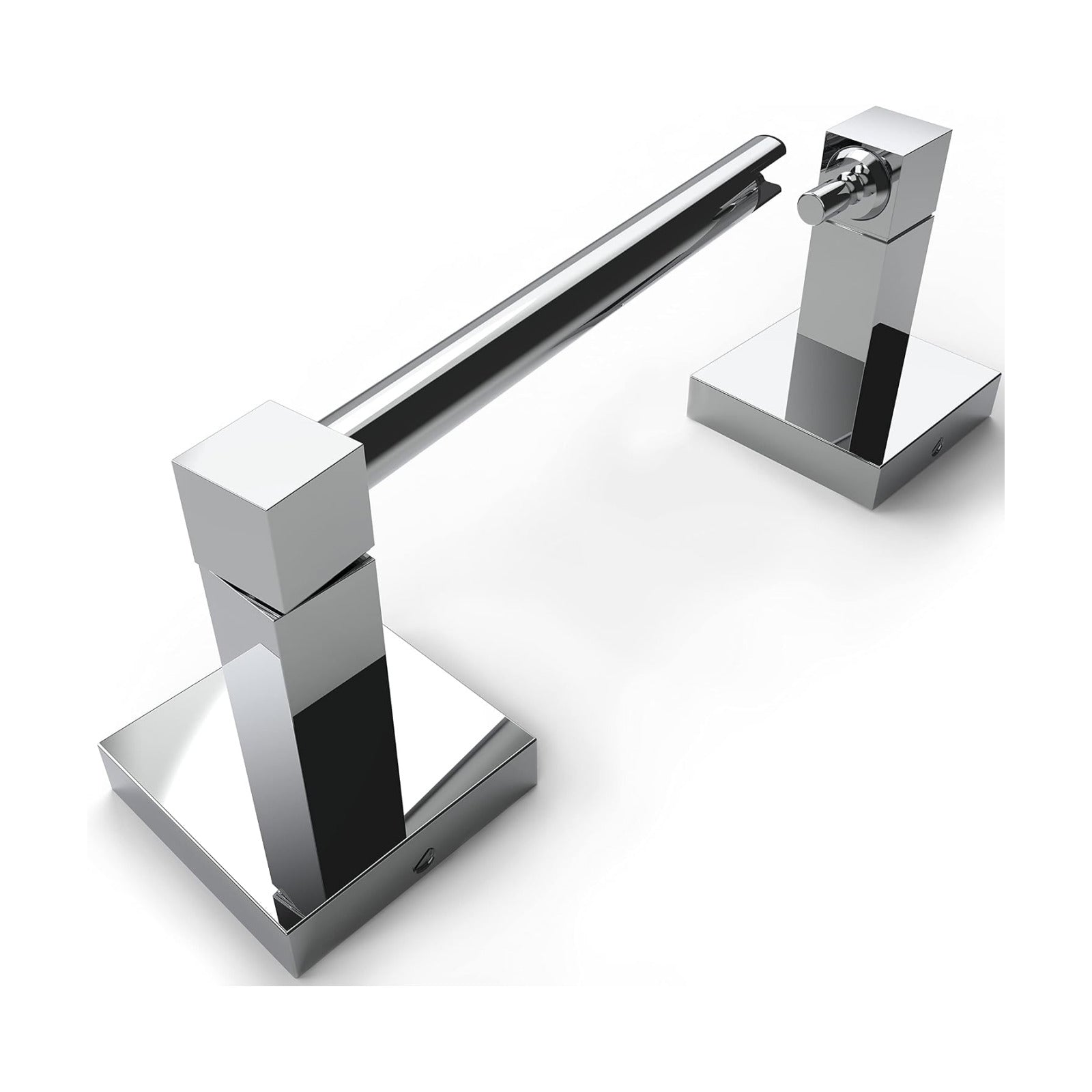 RUACQ Chrome Toilet Paper Holder Wall Mount for Bathroom | Dual-Post Pivoting Tissue Roll Holder with Square Base