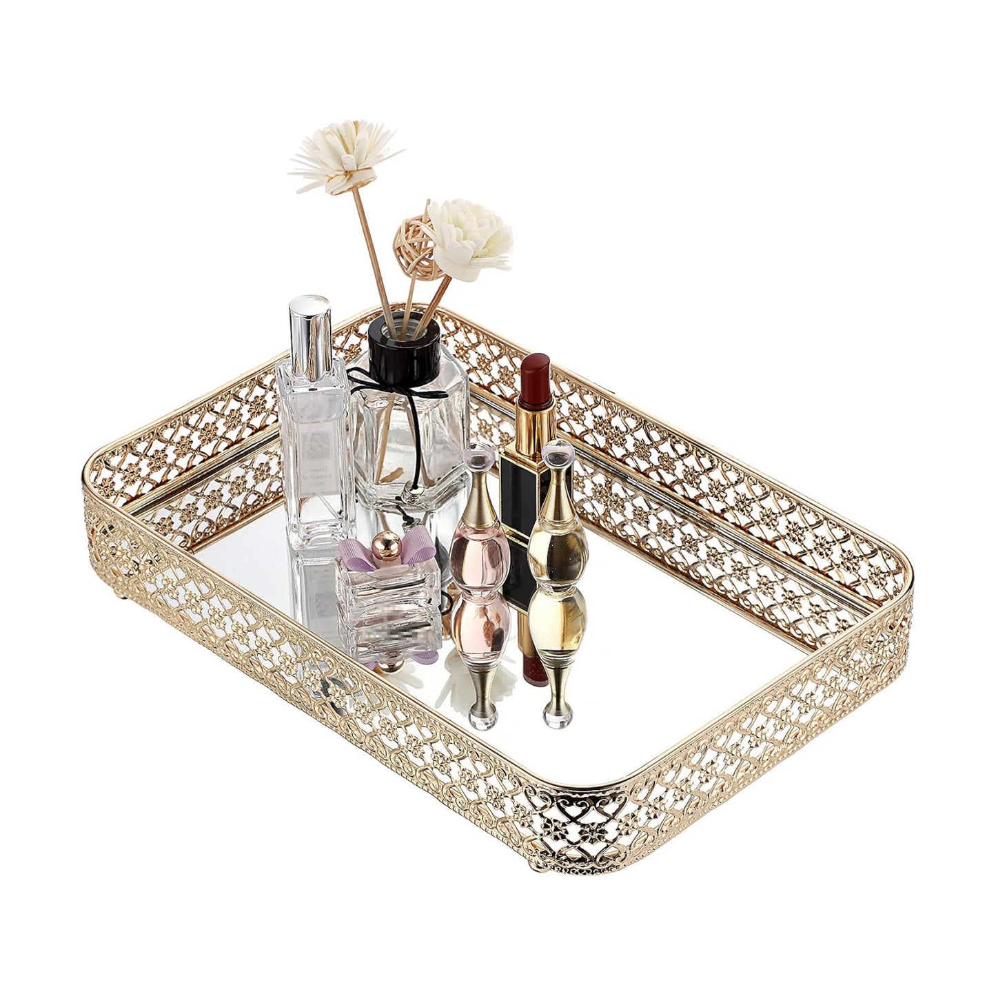 Glass & Metal Trinket Organizer for Dresser & / Gold / 11.8 x 7.9 x 2
