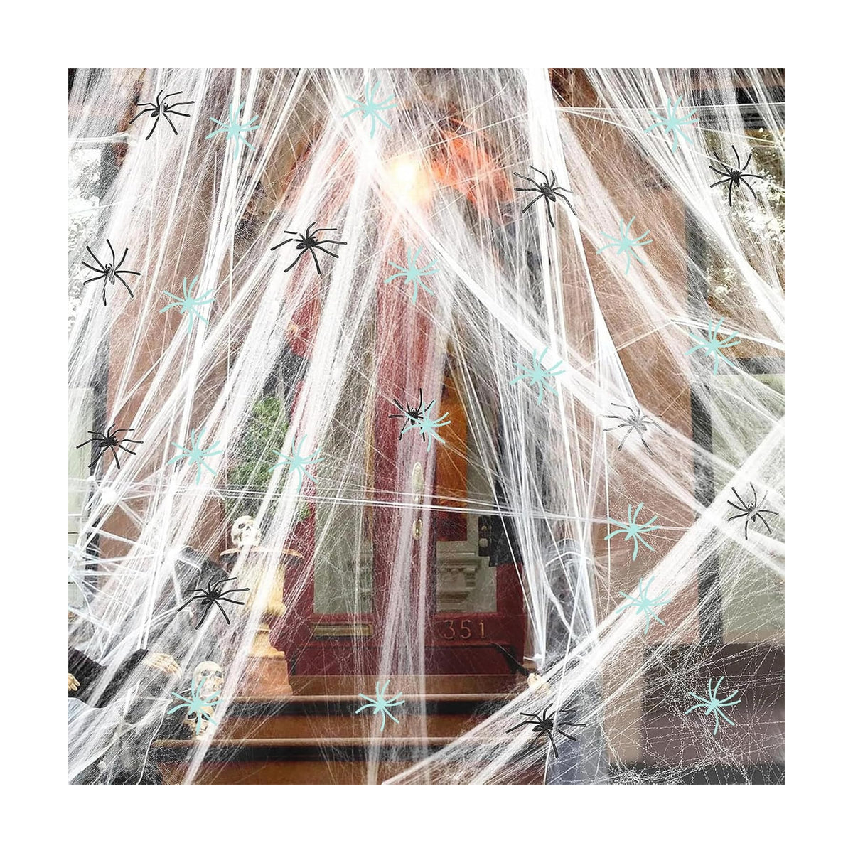 300 Sqft Halloween Spider Web Decorations, with 10 Glow and 10 Black Fake Spiders, Halloween Decorations Outdoor Large Stretch Spider Web Cobwebs Indoor (300 sqft Web+20 Spider)