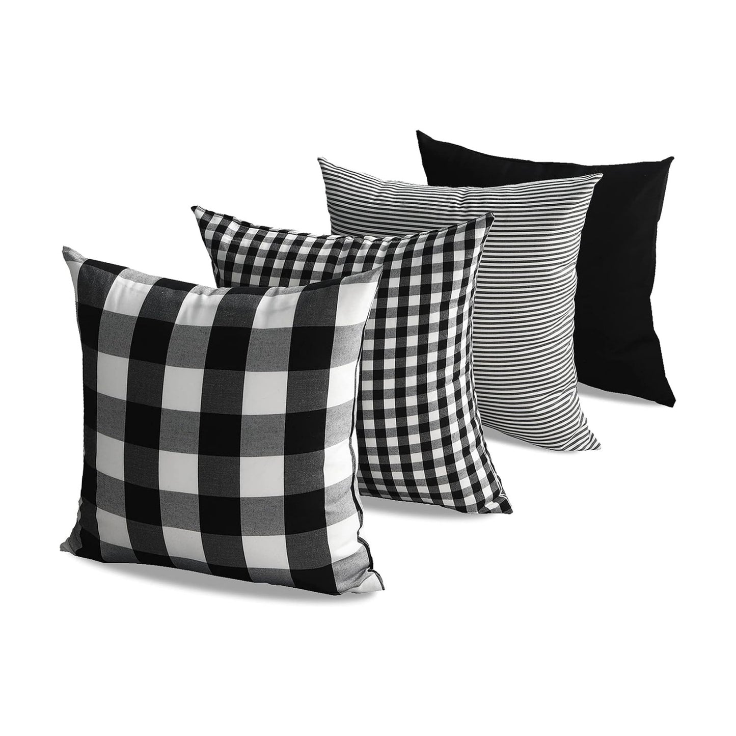 White Buffalo Plaid Outdoor Throw Pillow Covers Buffalo Check Farmhouse / Black / 18 x 18 / Set of 4