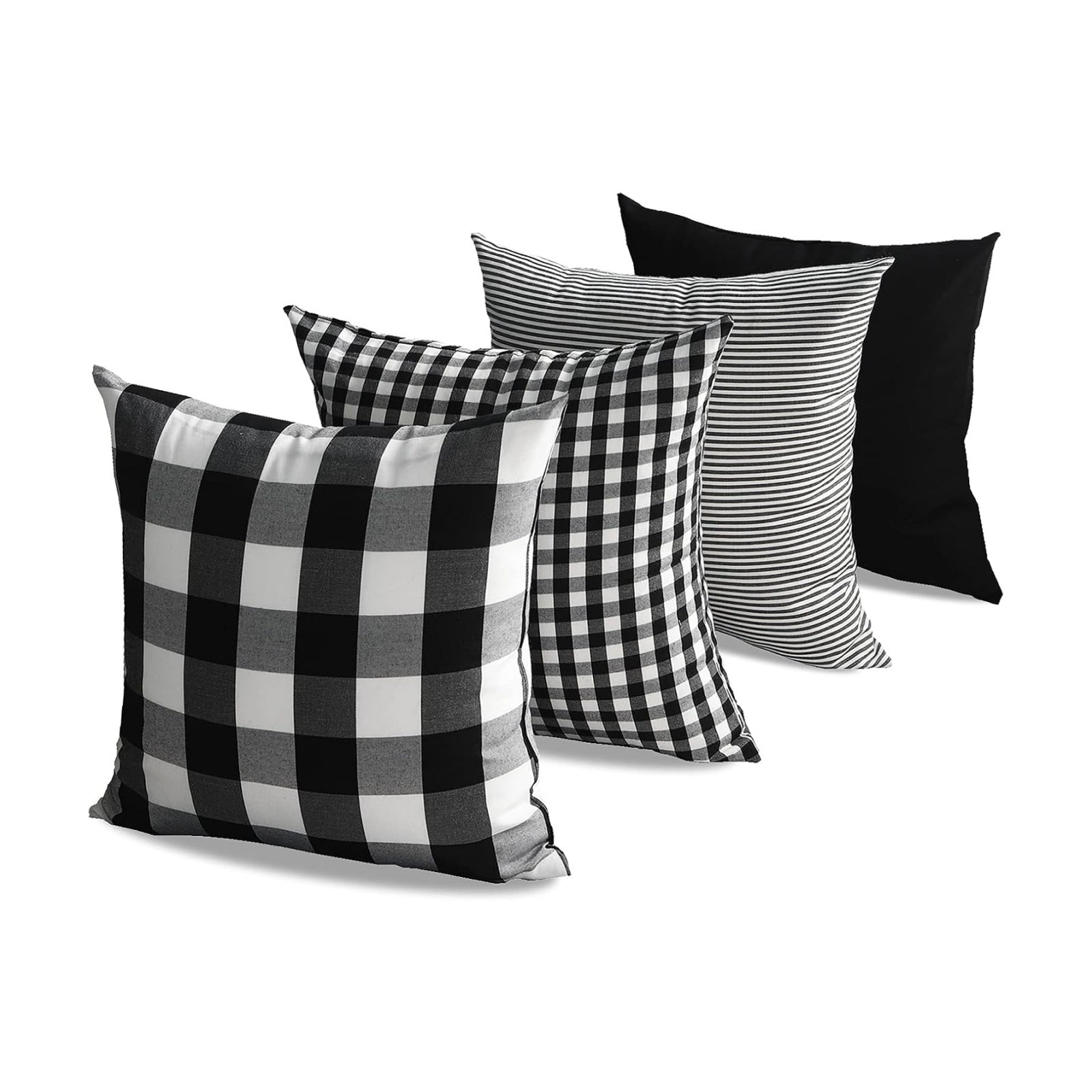 White Buffalo Plaid Outdoor Throw Pillow Covers Buffalo Check Farmhouse / Black / 18 x 18 / Set of 4