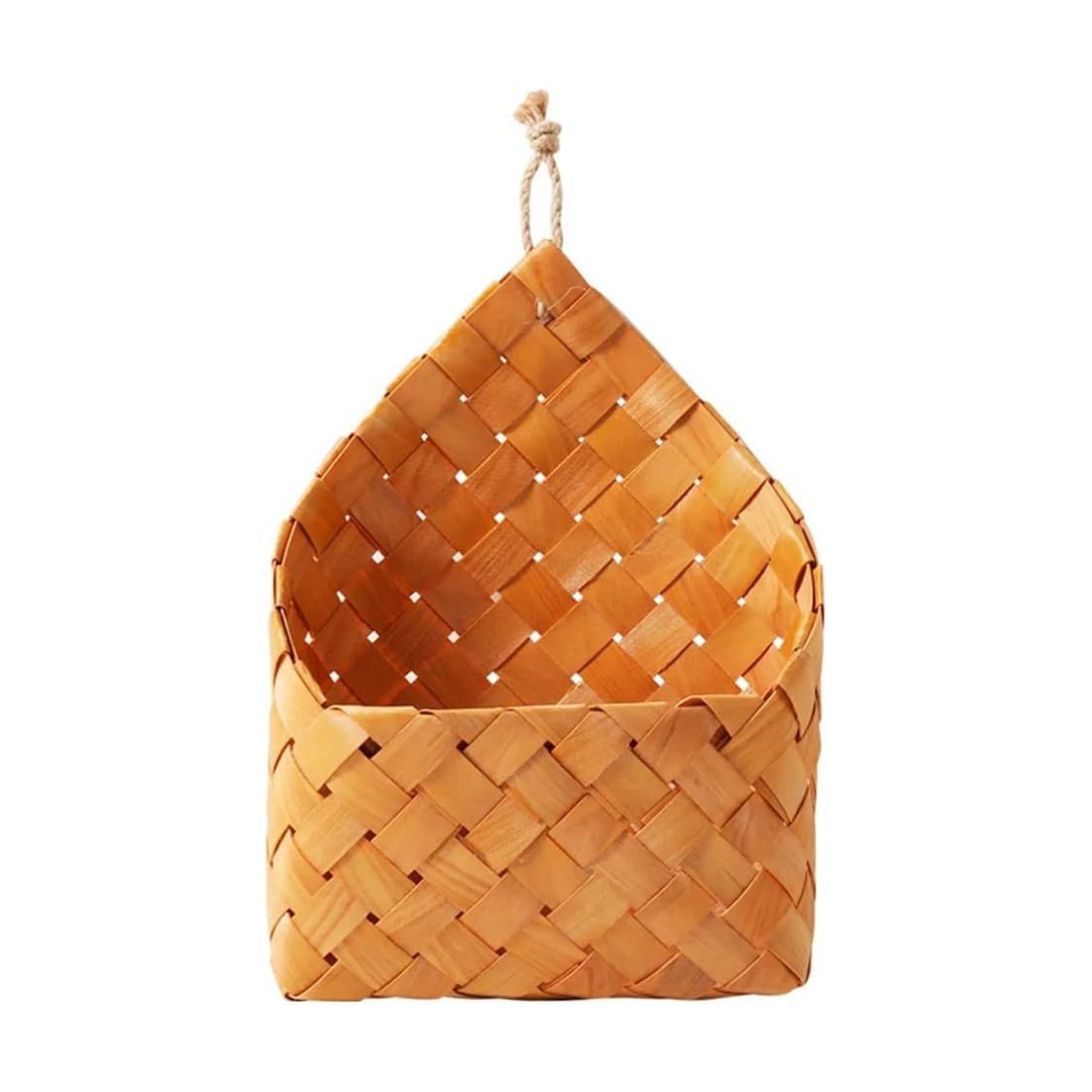 Wood Woven Wall Hanging Basket Storage Organizer / Natural