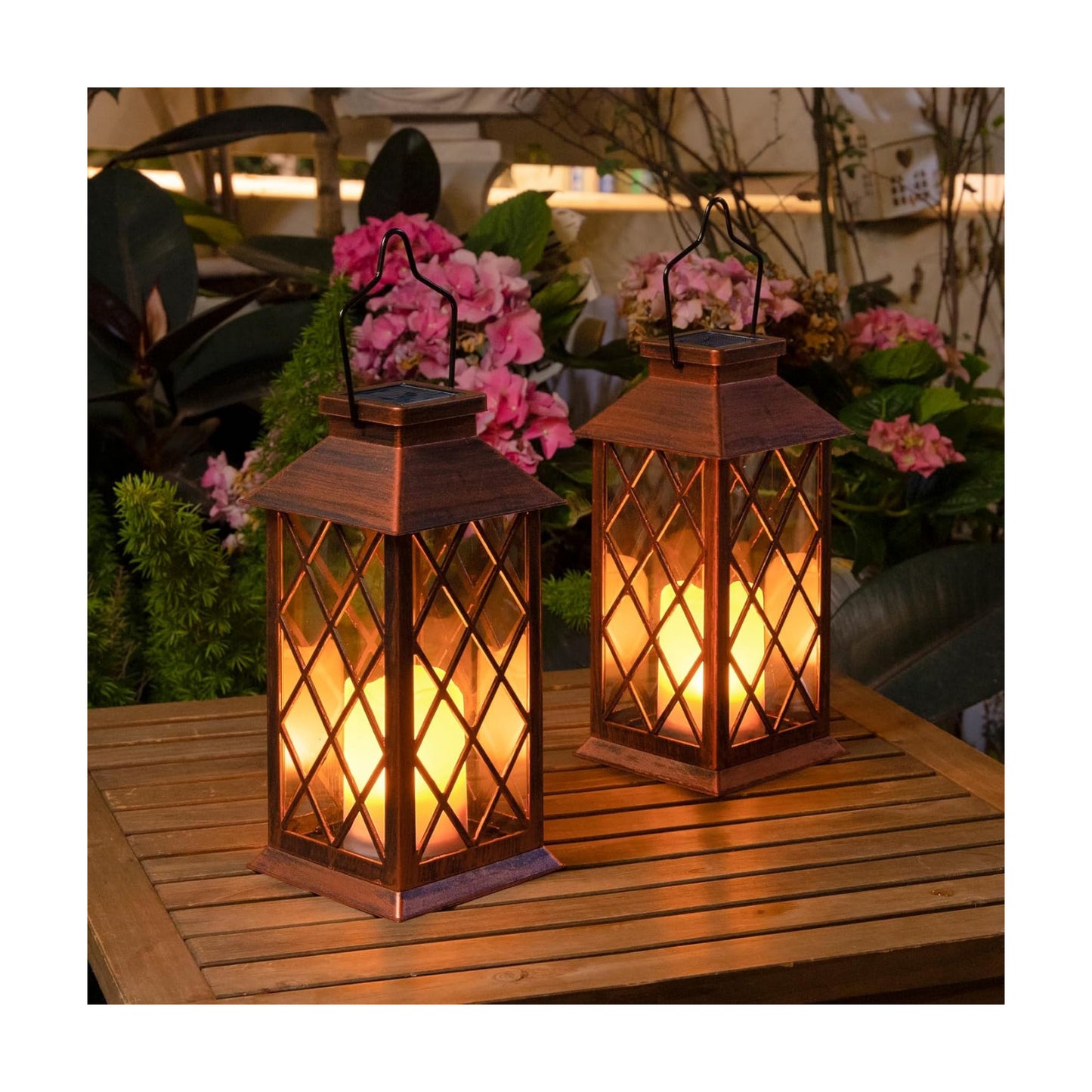 2Pack 10" Solar Outdoor Lanterns Waterproof Garden Gifts Women, Halloween Flickering Flameless Candle Mission Lights