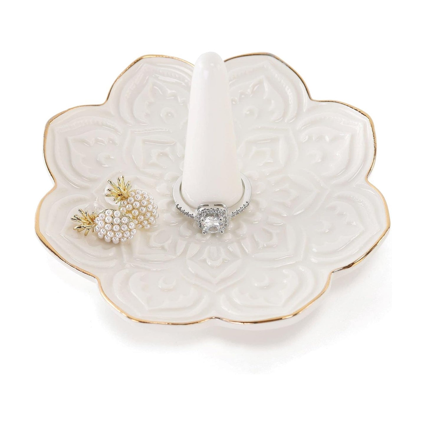 Ceramic Mandala Jewelry Holder Decorative Ring Holder/Trinket Tray Engagement Wedding / White
