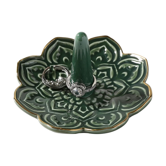 Ceramic Mandala Ring Holder Decorative Jewelry Holder/Trinket Tray Engagement Christmas / Green