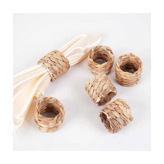 Napkin Rings Set of 6, Thanksgiving Napkin Rings Table Decor Handmade by Natural Water Hyacinth, Fall Farmhouse Napkin Rings for Thanksgiving, Christmas, Wedding Table Decoration