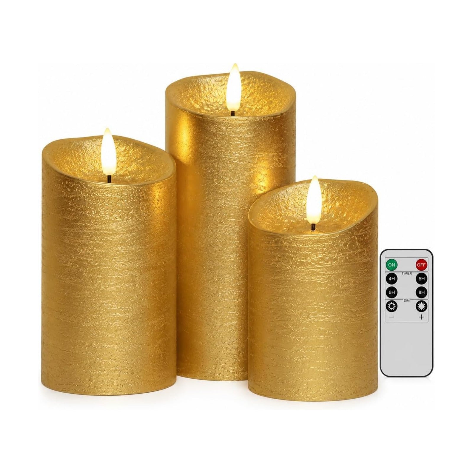 Gold Candles Battery Operated with Remote for Christmas Decor | 3 Inch Diameter, 4 5 6 Inch Heights, Real Wax Gold