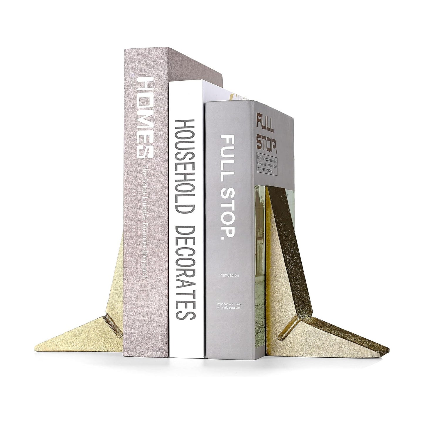 Cast Iron Geometric Decorative Bookends / Gold / Set of 2