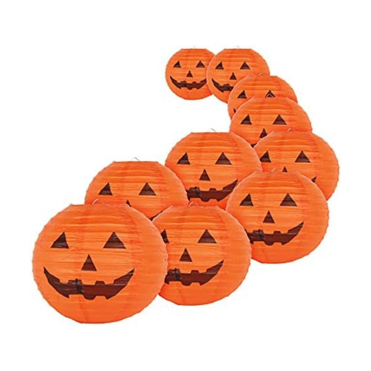 KESOTO 10 Inch Halloween Paper Pumpkin Lanterns Jack-O-Lanterns Hanging Halloween Decorations Outdoor Indoor Halloween Party Decorations, Pack of 10