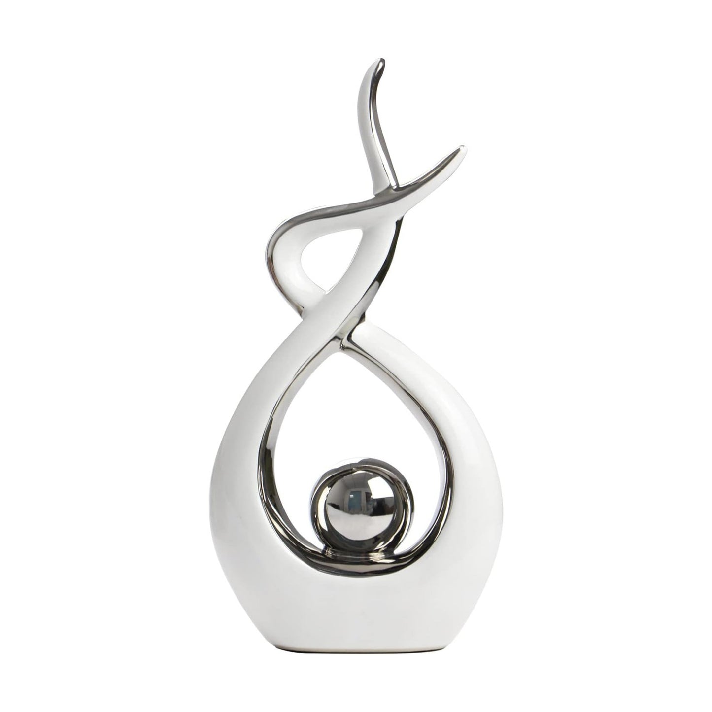 Home Decor Modern Abstract Art Ceramic Statue Table Decorations / White and Silver / Large