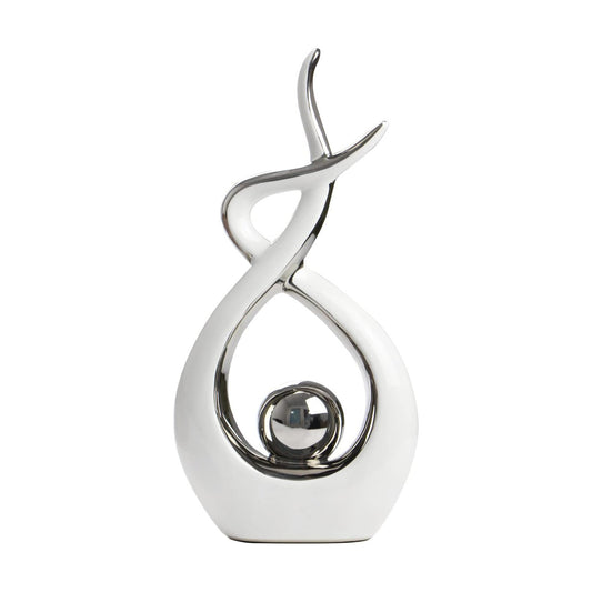Home Decor Modern Abstract Art Ceramic Statue Table Decorations / White and Silver / Large