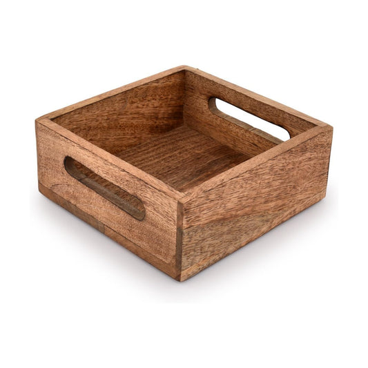 Square Burning Finish Mango Wood Napkin Holder For Restaurant Decor Kitchen Bar / 7.5 x 7.5 x 2.75