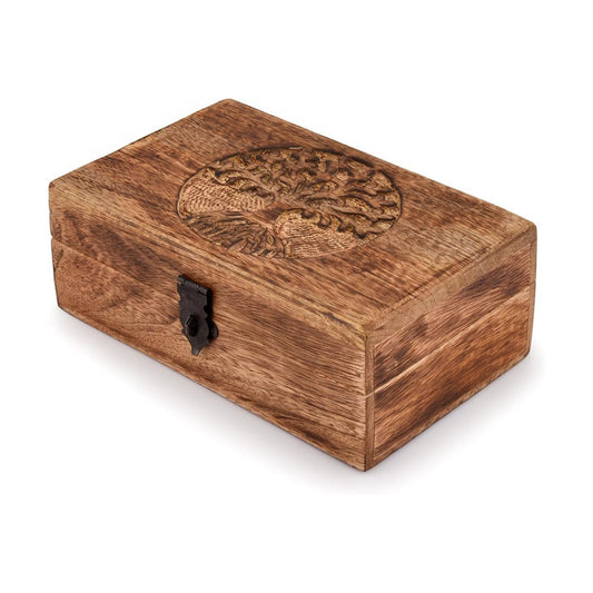 Handmade Mango Wood Tree of Life Engraving Beautifully Keepsake Box Jewellery Organiser Unique Gift