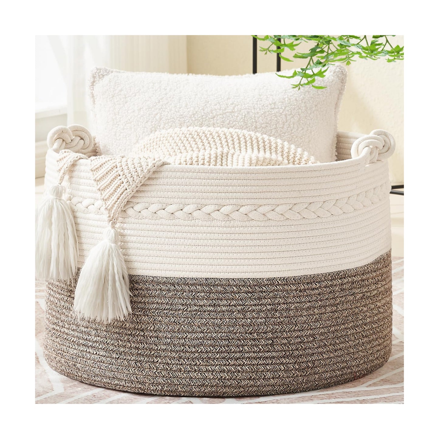 Woven Baskets for storage Baby Laundry Hamper / Beige / 20 x 13