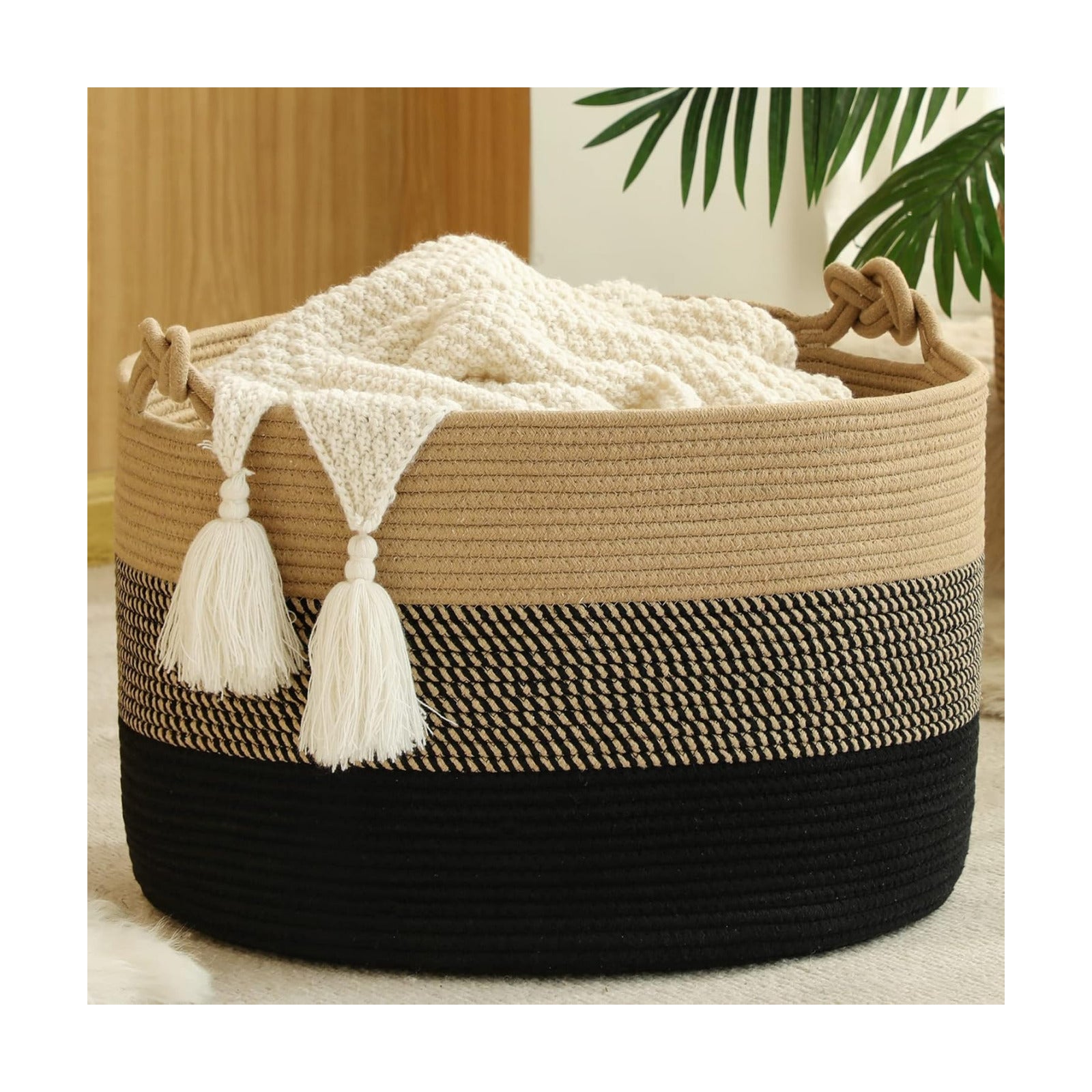 Woven Rope Baskets for storage Baby Laundry Hamper / Black / 20 x 13