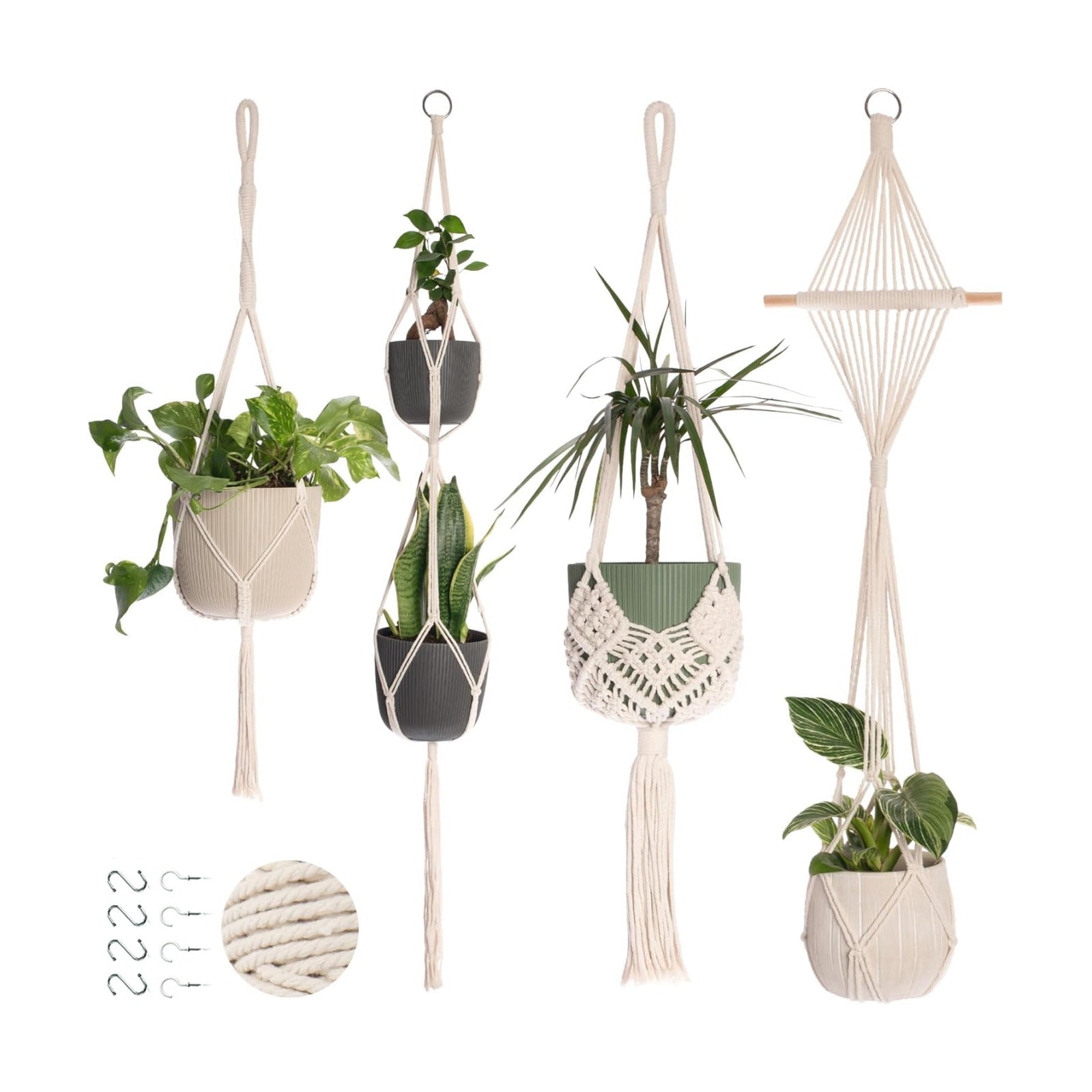 Macrame Plant Hangers / Cream / Set of 4