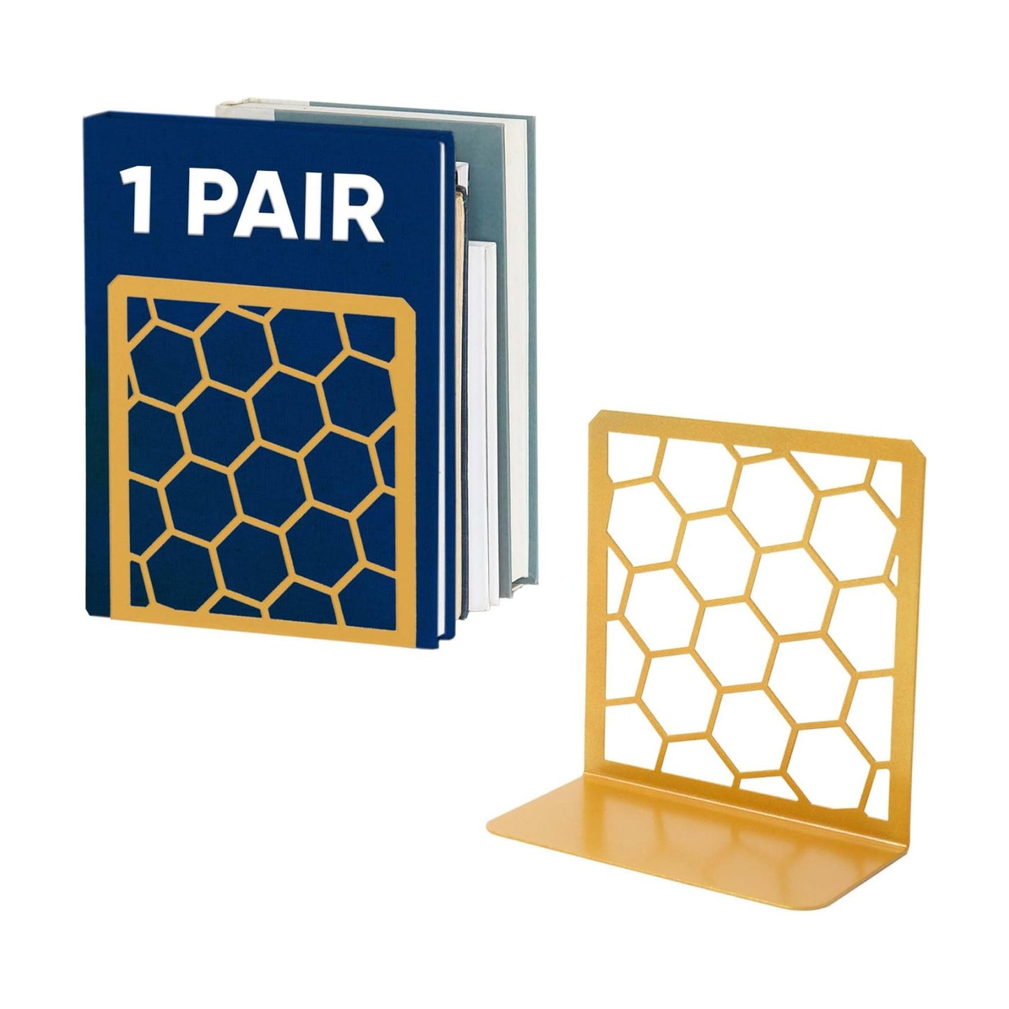 Geometric Honeycomb Metal Bookends / Gold / 1 Pair