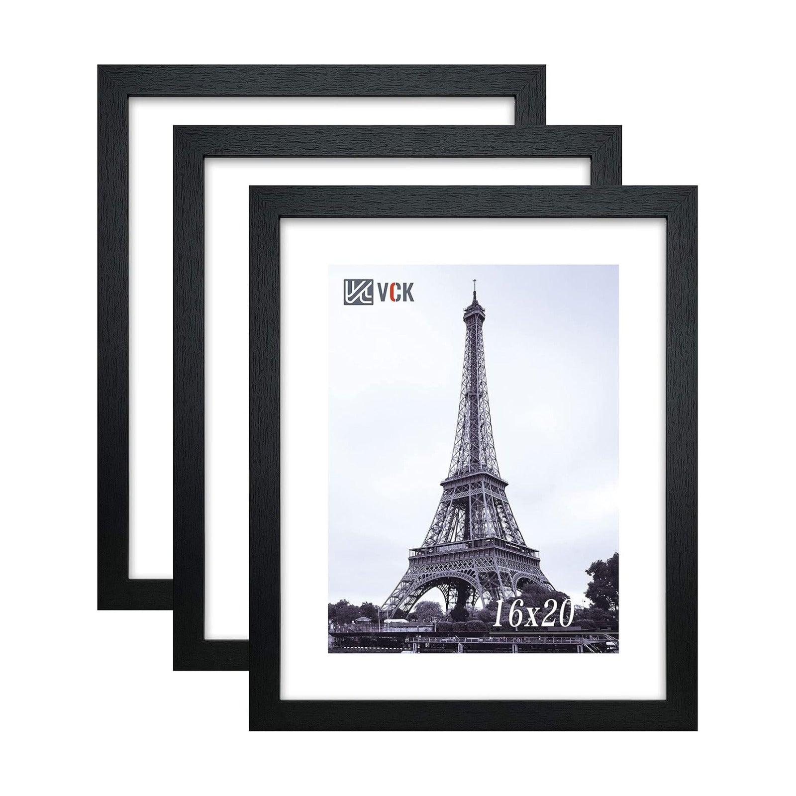 VCK 16x20 Frames 3 Pack, Black Solid Wood 16 x 20 Picture Frame, Wall Mounting Horizontal & Vertical Display