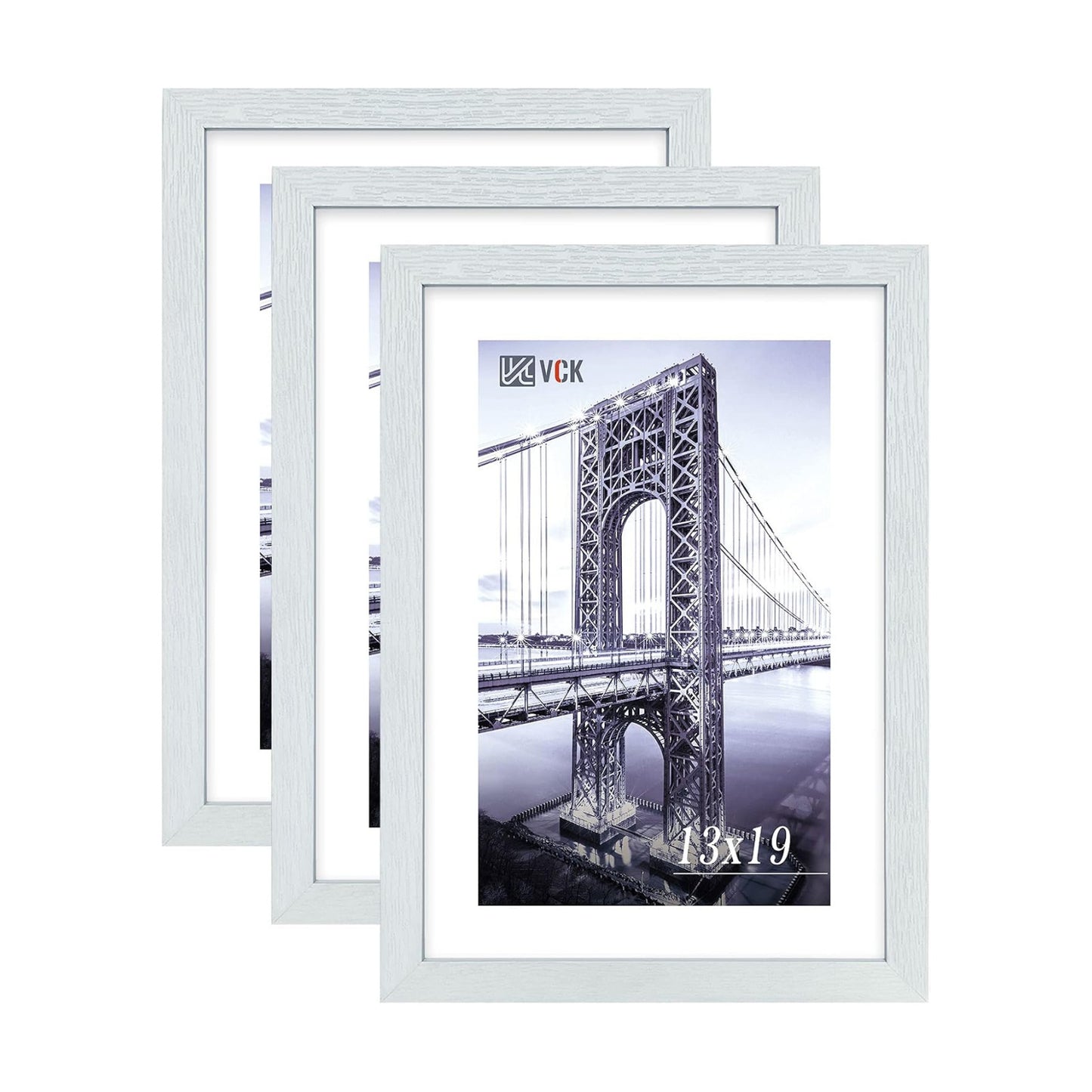 VCK 13x19 Frames 3 Pack, White Poster Frame MDF Wood with Polished Plexiglass, Wall Mounting Horizontal & Vertical