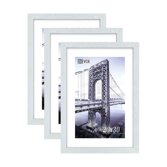VCK 20x30 White Frame 3 Pack - Textured Wood 30x20 Picture Frames For Wall | 20x30 picture frame, plexiglass, 1.1 inch