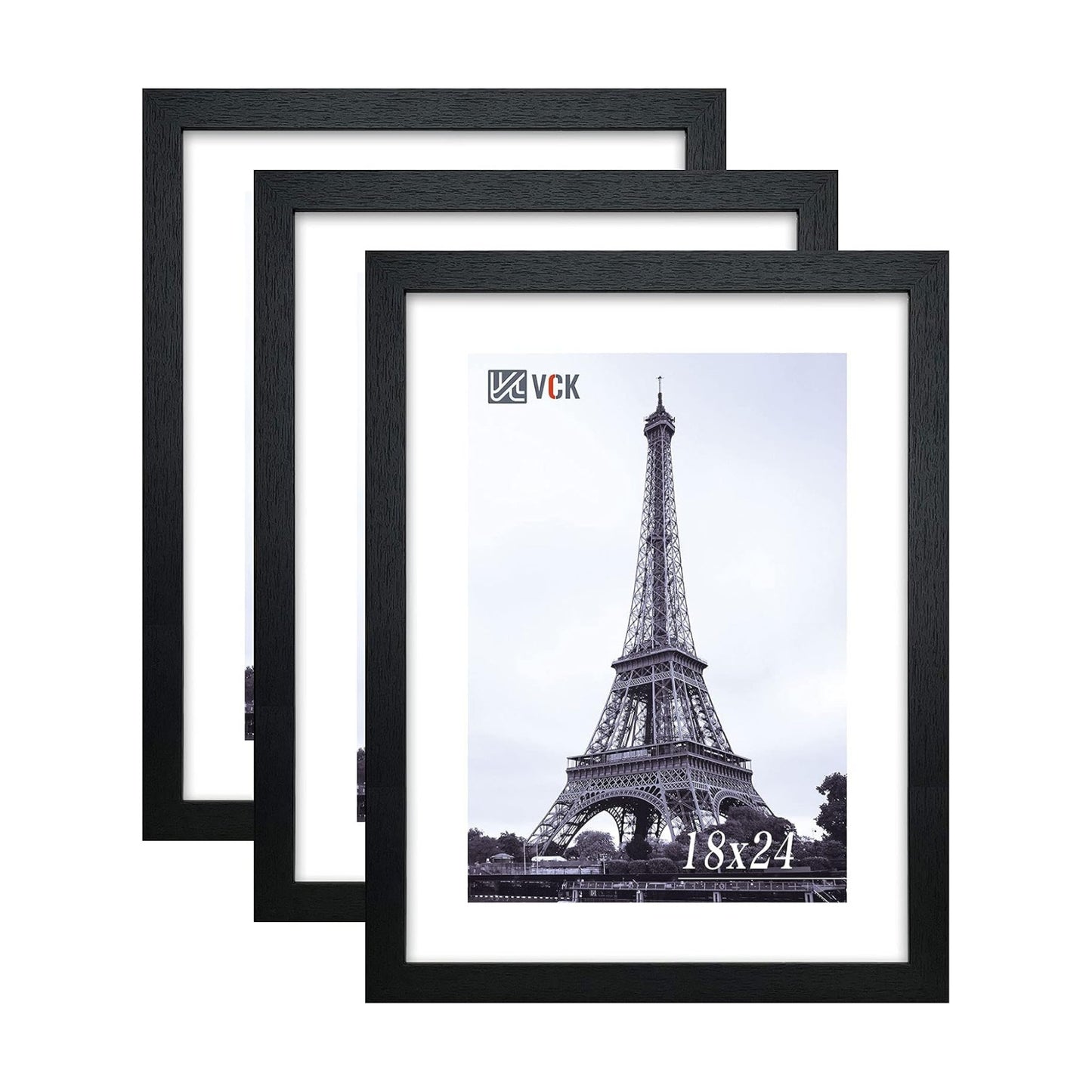 VCK 18x24 Frame 3 Pack - Black Solid Wood 18 x 24 Concert Poster Frames with Wall Mounting Hanging