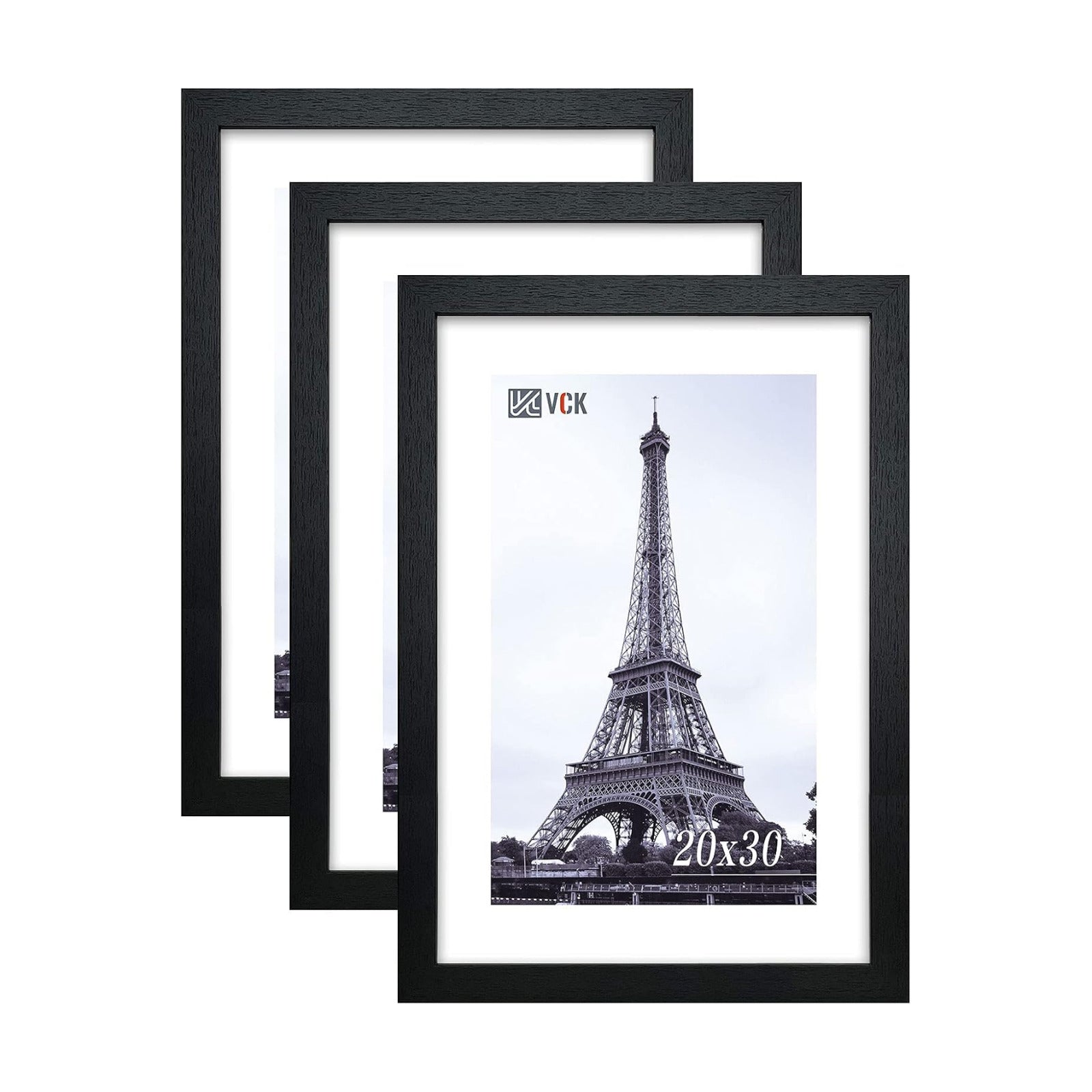 VCK 20x30 Frame 3 Pack - Black Textured Wood Wall Poster Frames 20 x 30 | 20 x 30 picture frame, plexiglass, 1.1 inch