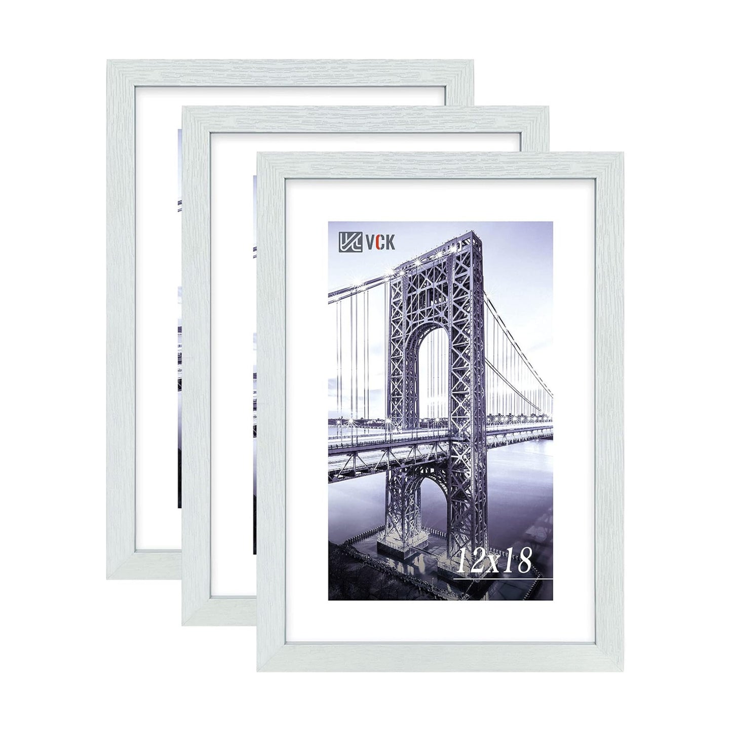 VCK 12x18 Frames 3 Pack, White Poster Frame MDF Wood with Polished Plexiglass, Wall Mounting Horizontal & Vertical