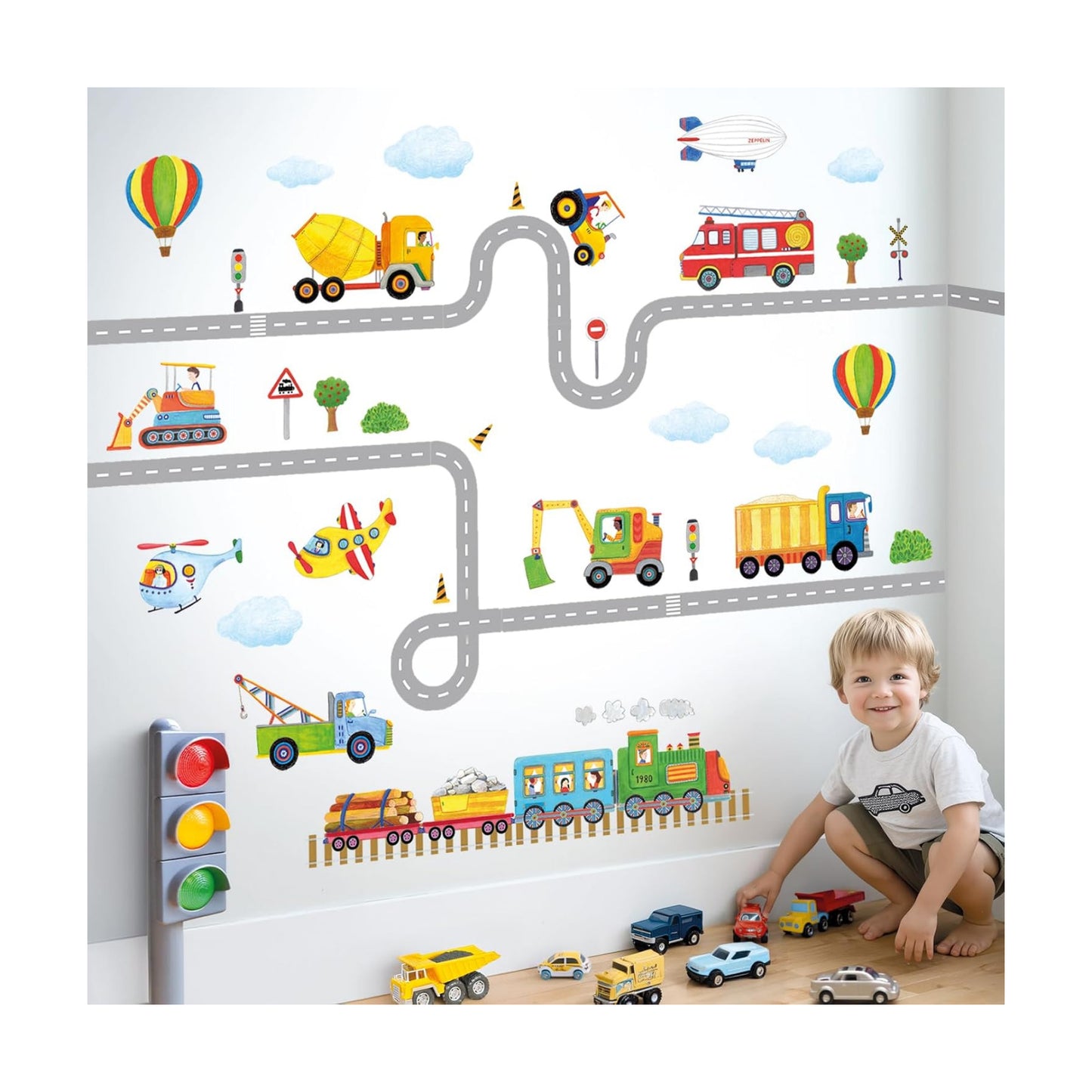 SG2-2107 Wall Decals Car Truck Tractor Road Stickers for Kids Boys / Construction Transportation