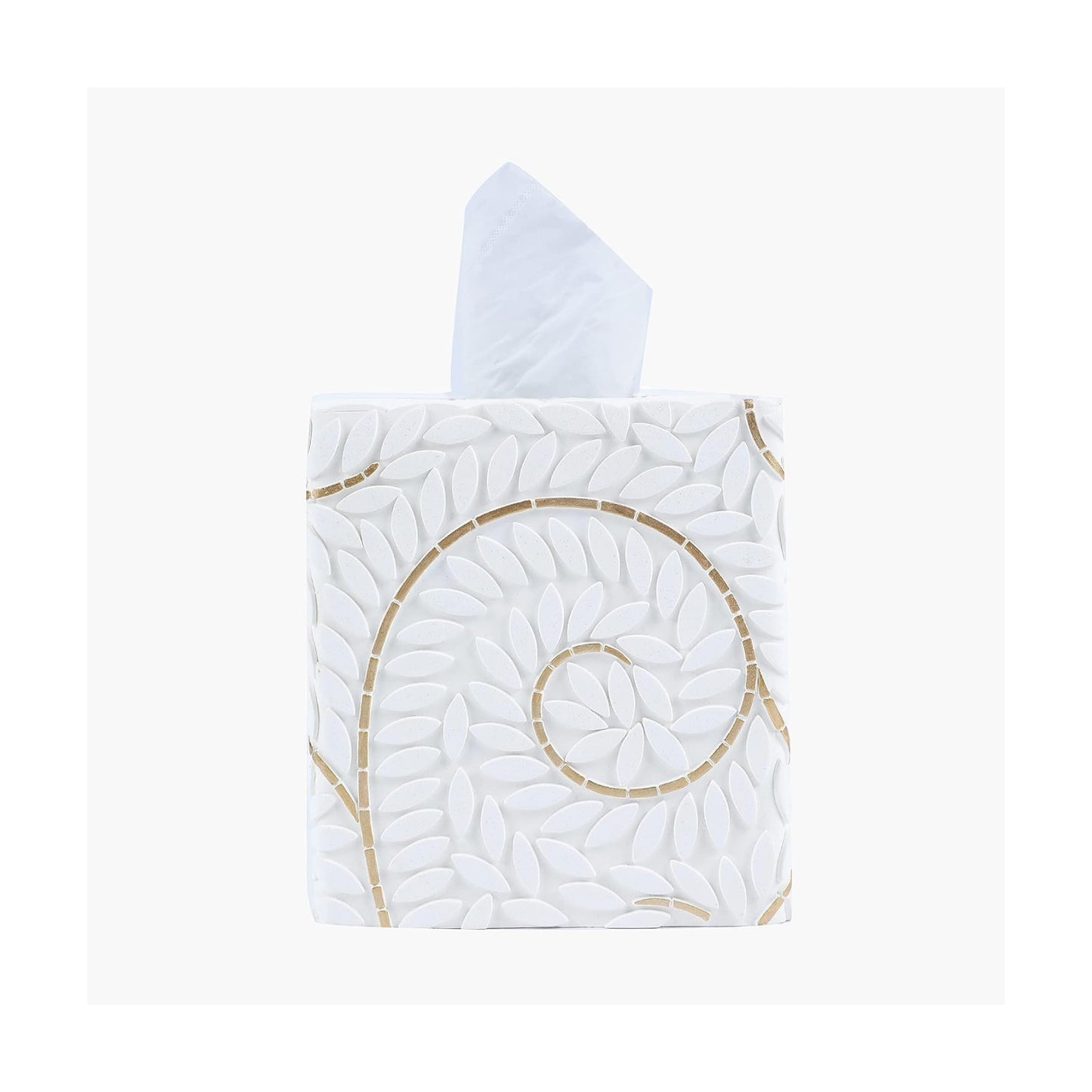 Modern Square Tissue Box Cover Holder / Leaf White