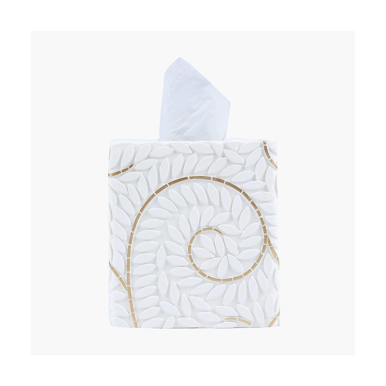 Modern Square Tissue Box Cover Holder / Leaf White