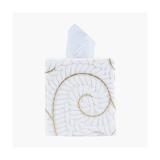 Modern Square Tissue Box Cover Holder / Leaf White