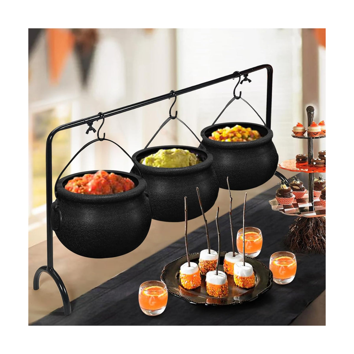 Halloween Decorations Indoor, 3 Pack Witches Cauldron Serving Bowls on Rack