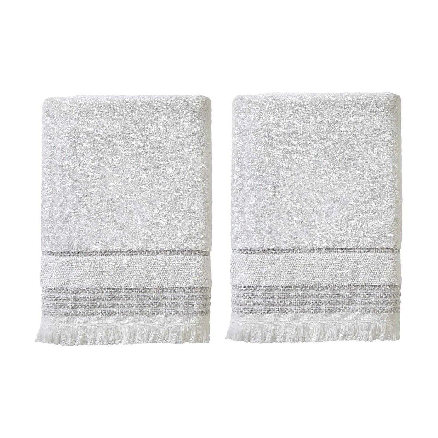 SKL Home Casual Fringe Bath Towel Set, 2pc, Premium 100% Cotton, White | 600 GSM weight. Spa-level quality. Soft &