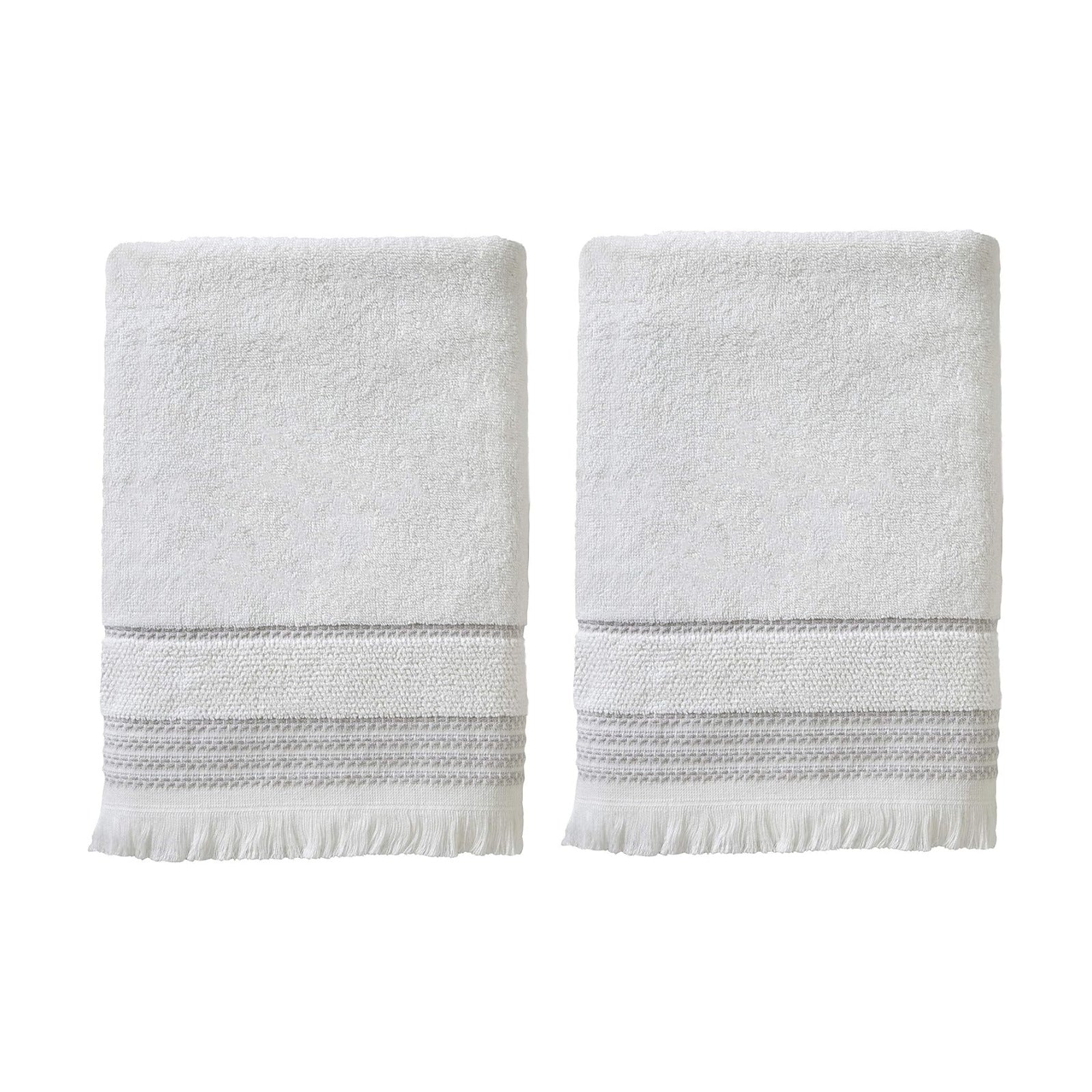 SKL Home Casual Fringe Bath Towel Set, 2pc, Premium 100% Cotton, White | 600 GSM weight. Spa-level quality. Soft &