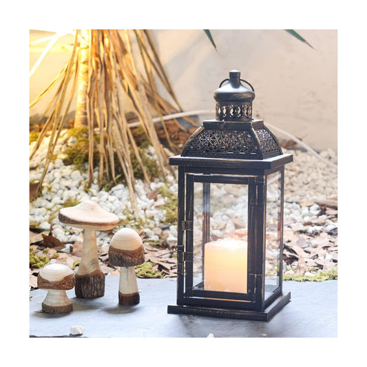 Lanterns Decorative Indoor&Outdoor, 14.4'' Large Black Square Hanging Lanterns, Vintage Metal Candle Holder for Outdoor