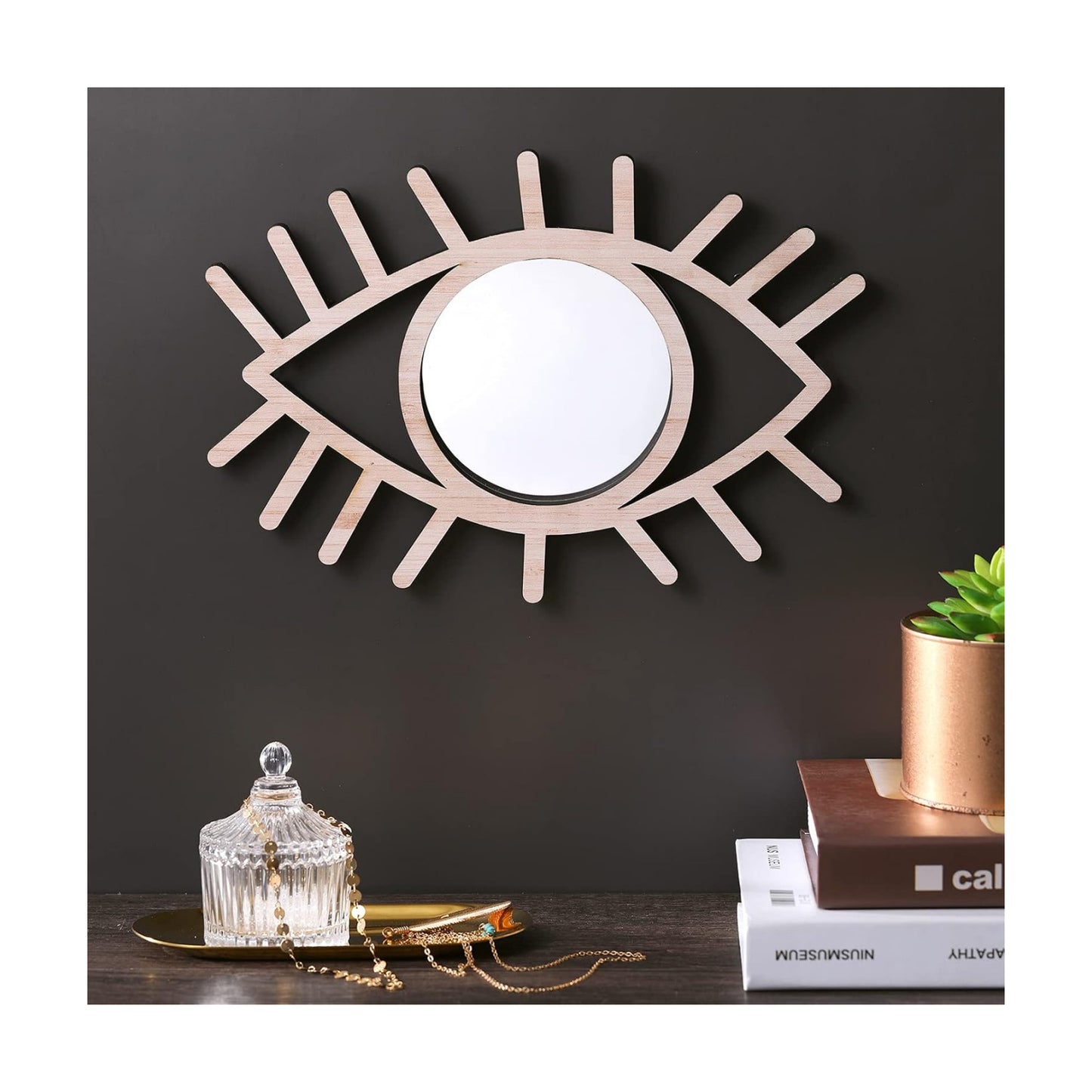 Wood Boho Artistic Decorative Funky Rattan Mirror